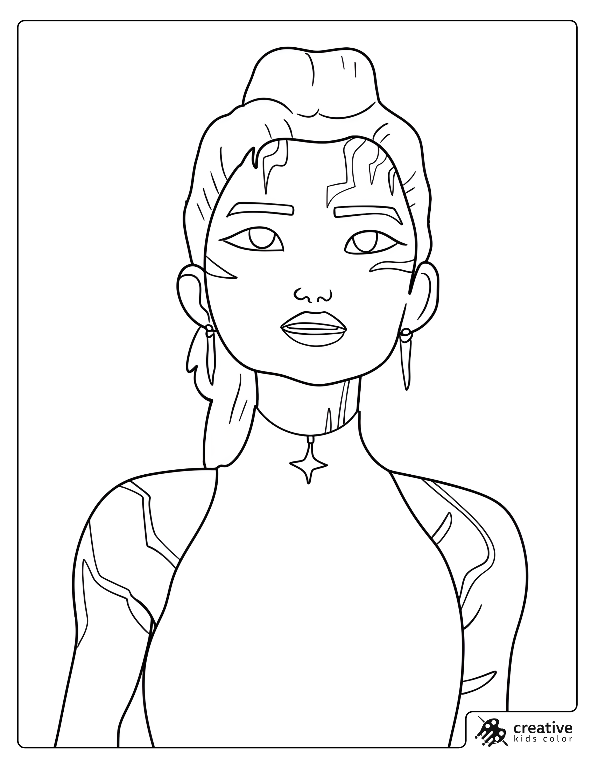 Tattoo Detail Portrait With Star Earrings And Necklace Coloring Page