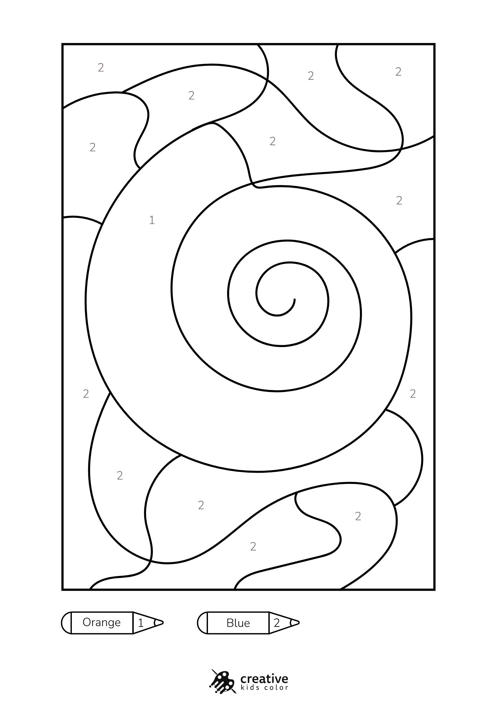 Sea Shell Color By Number Coloring Page Featuring A Large Fan Shaped Shell With Fine Ridges And Rounded Edges.