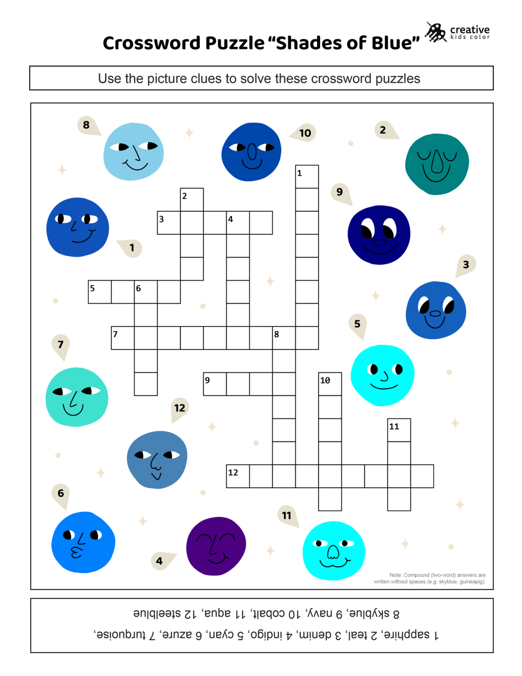 Shades of Blue Crossword Puzzle (Free Printable PDF)