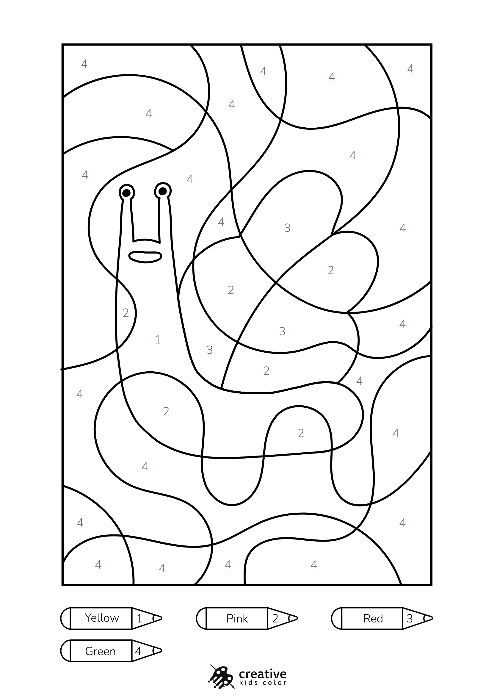 Snail Color By Number Coloring Page With Fun Details To Color In.