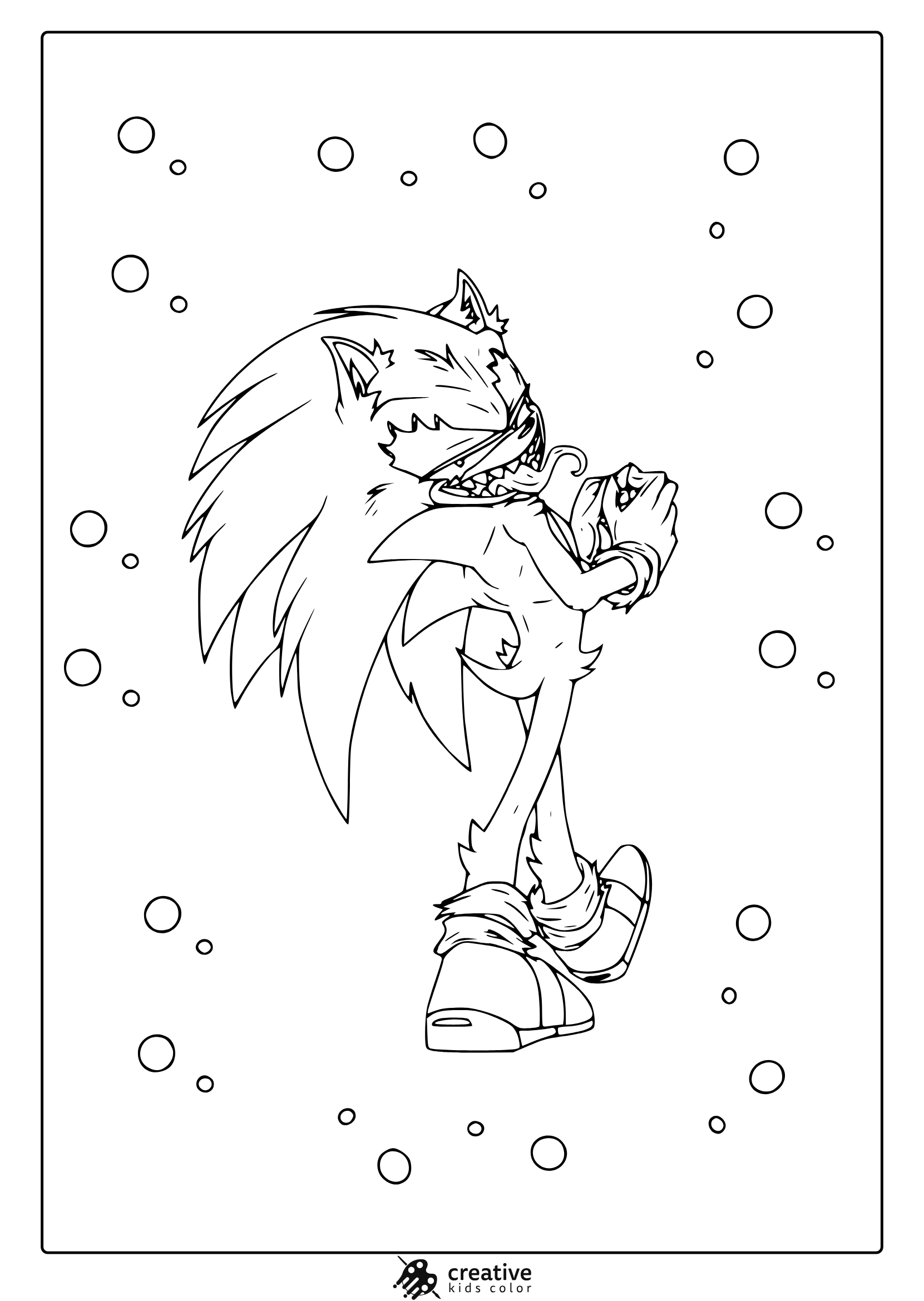 Coloring Page With Sonic Exe In A Dramatic Stance And Eerie Expression.