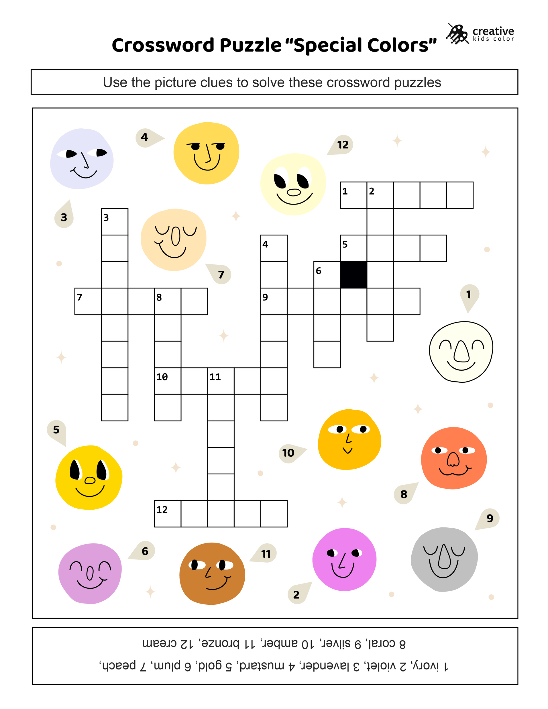 Free printable special colors crossword puzzle for color lovers.