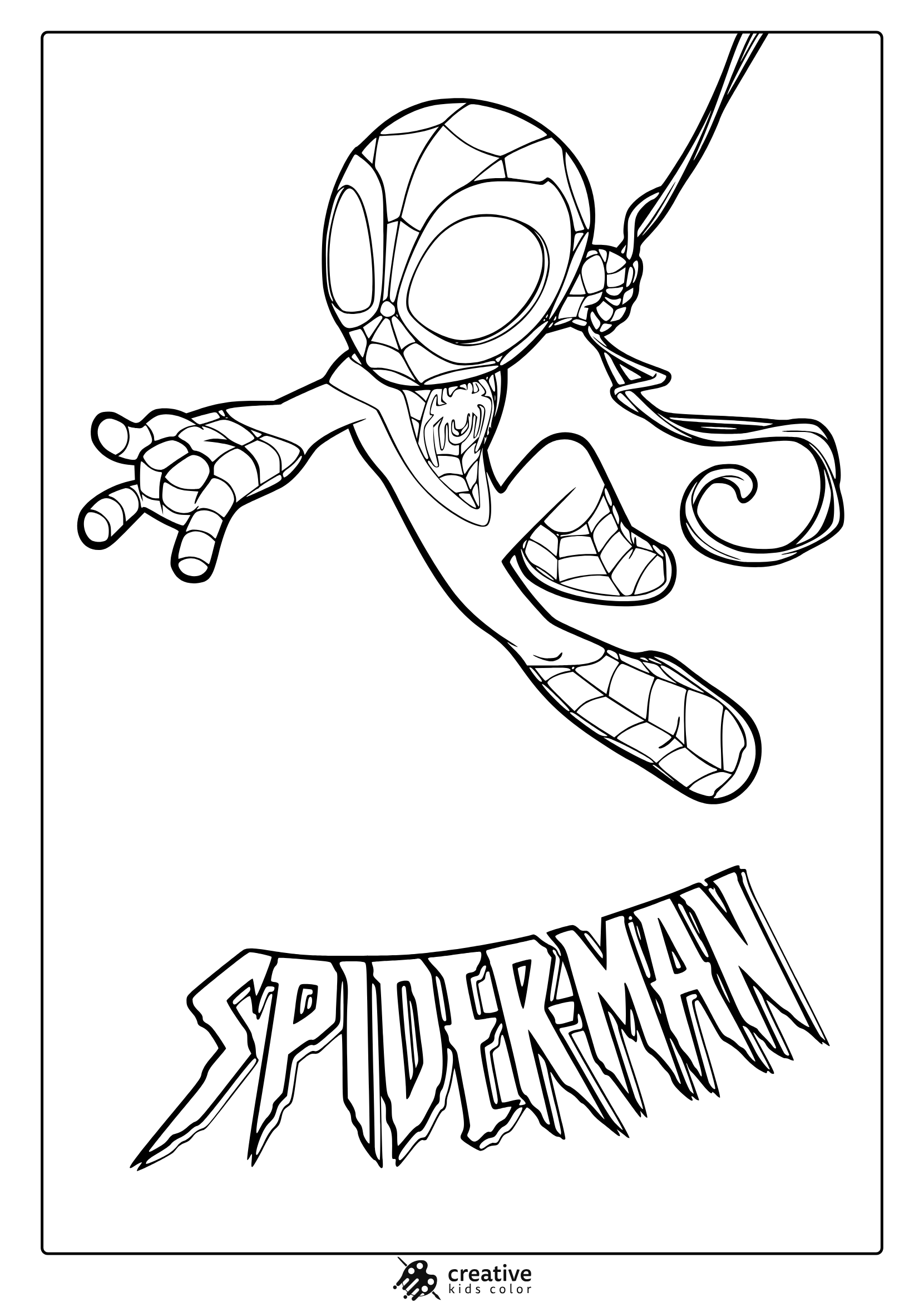 Dynamic Spider-Man Coloring Page In Swinging Pose With Comic-Style Webbed Suit.