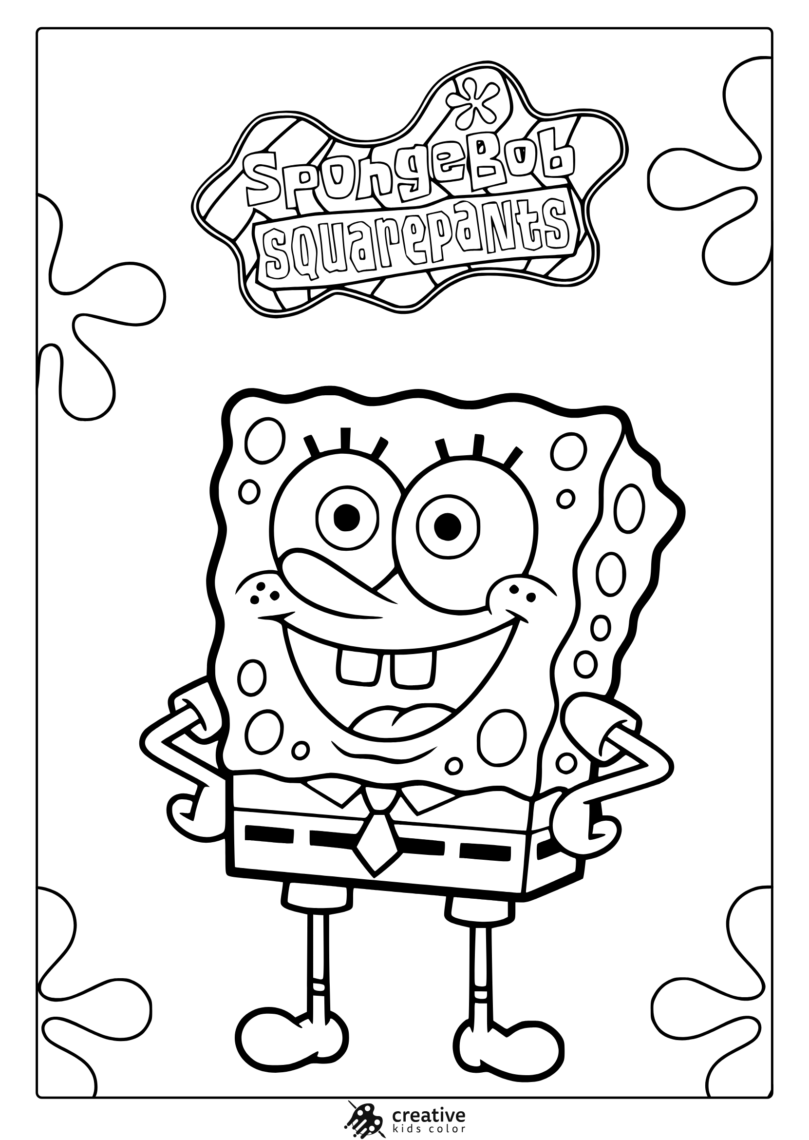 Spongebob Squarepants In A Bold Cartoon-Style Coloring Page With Decorative Bubble Background.