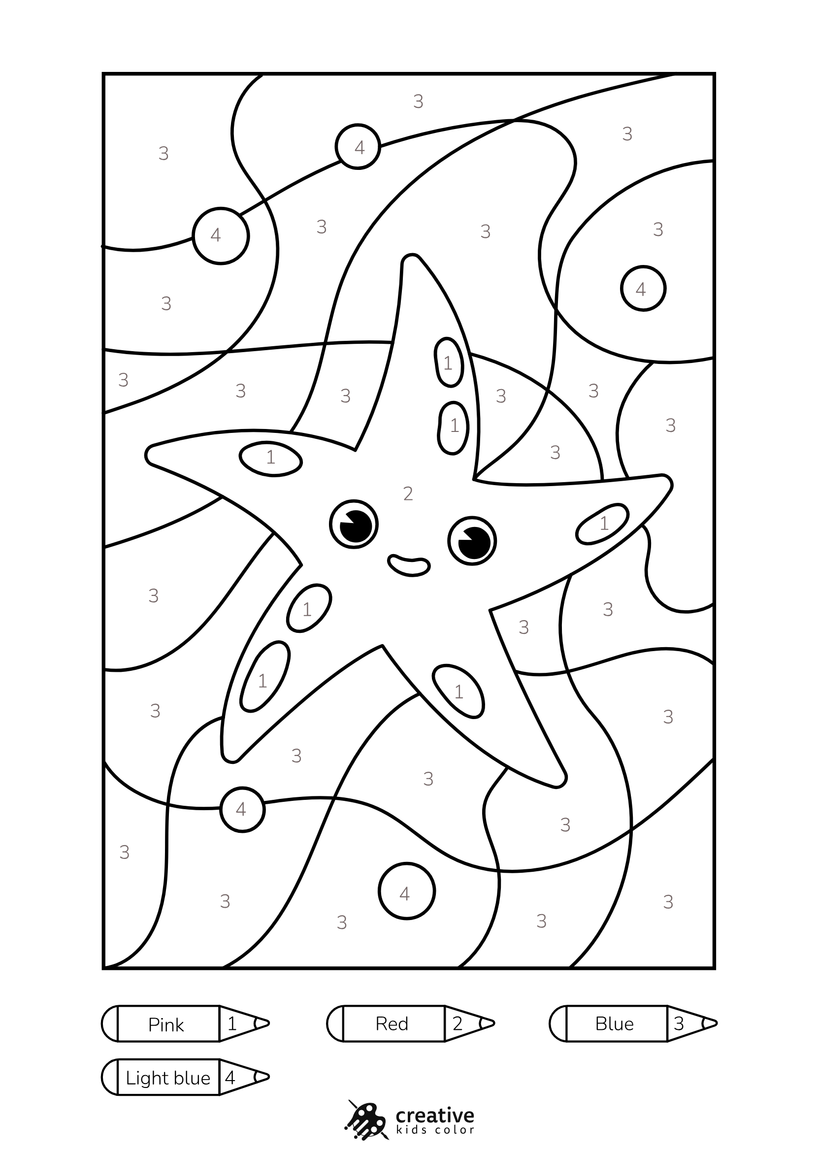 Starfish Color By Number Coloring Page With Fun Details To Color In.
