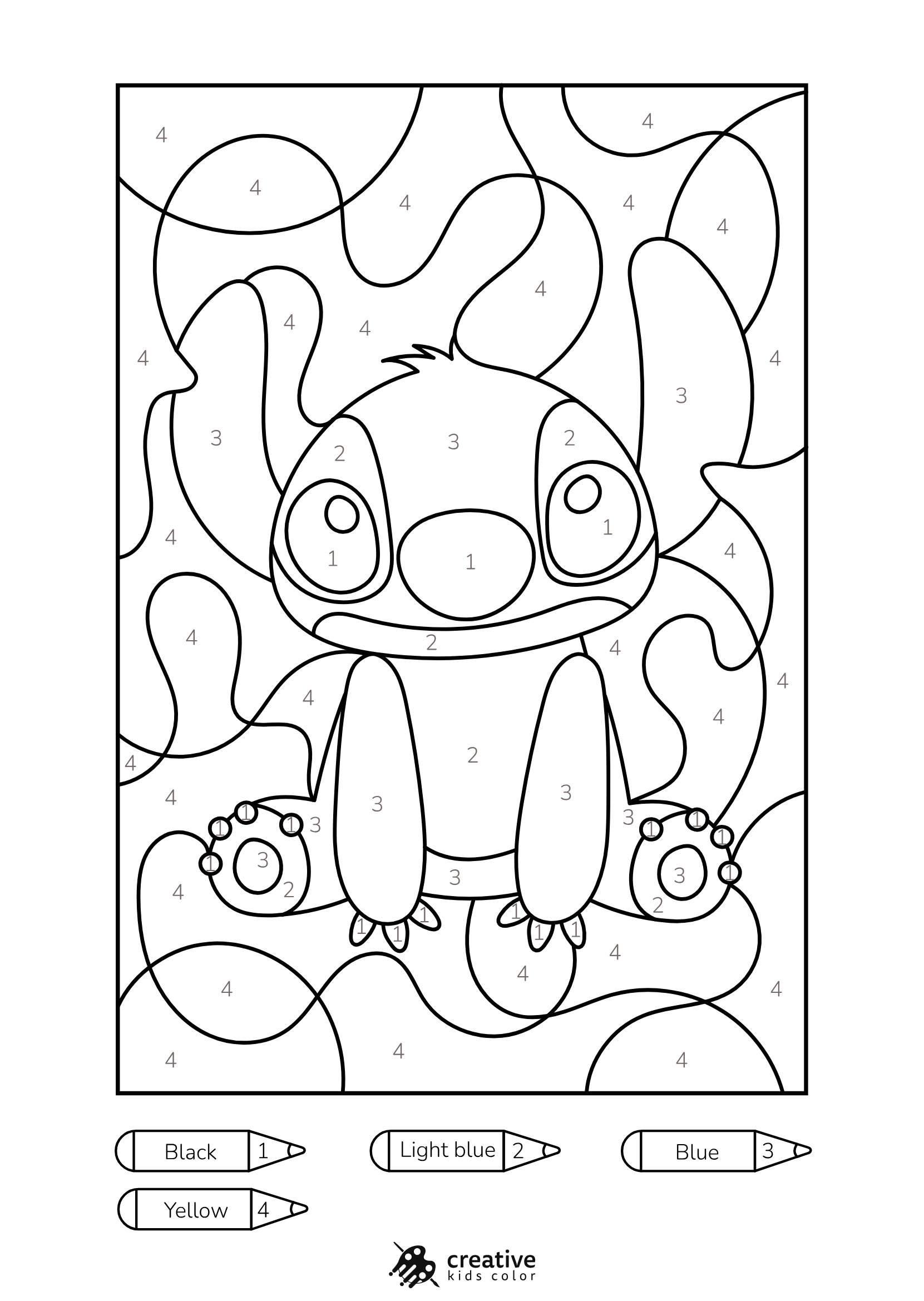 Stitch Color By Number Coloring Page With Fun Details To Color In.
