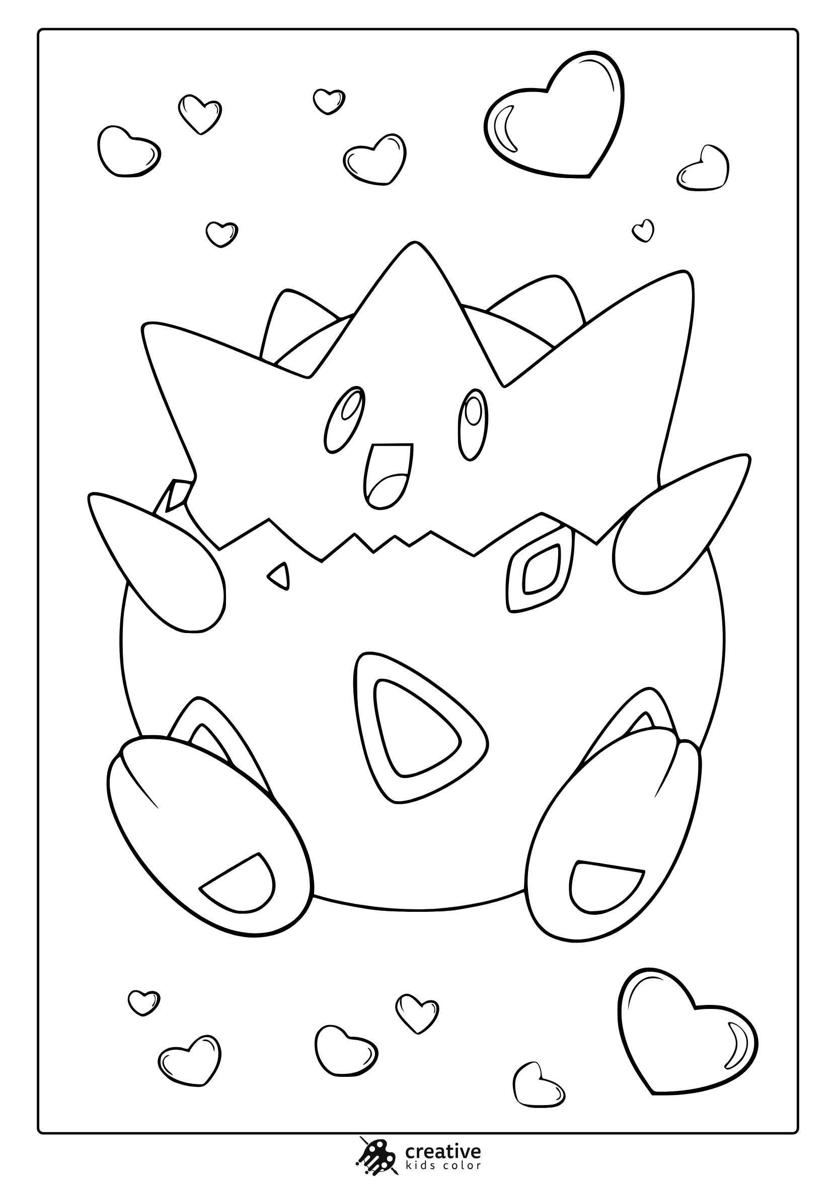 Togepi Surrounded By Hearts In A Sweet And Simple Pokémon Coloring Page.