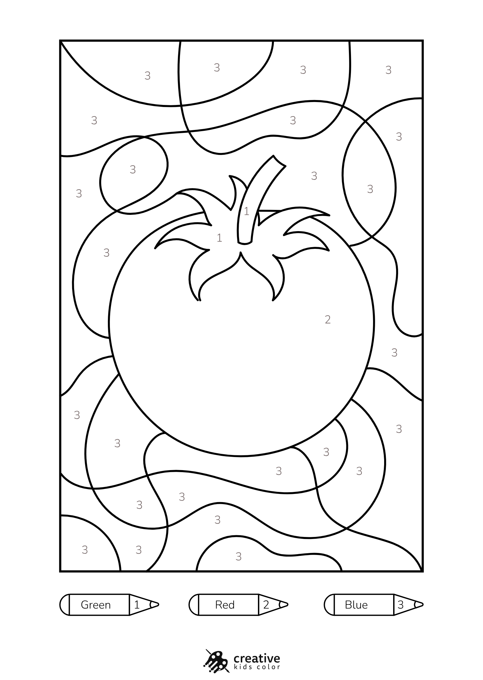 Tomato Color By Number Coloring Page With Fun Details To Color In.
