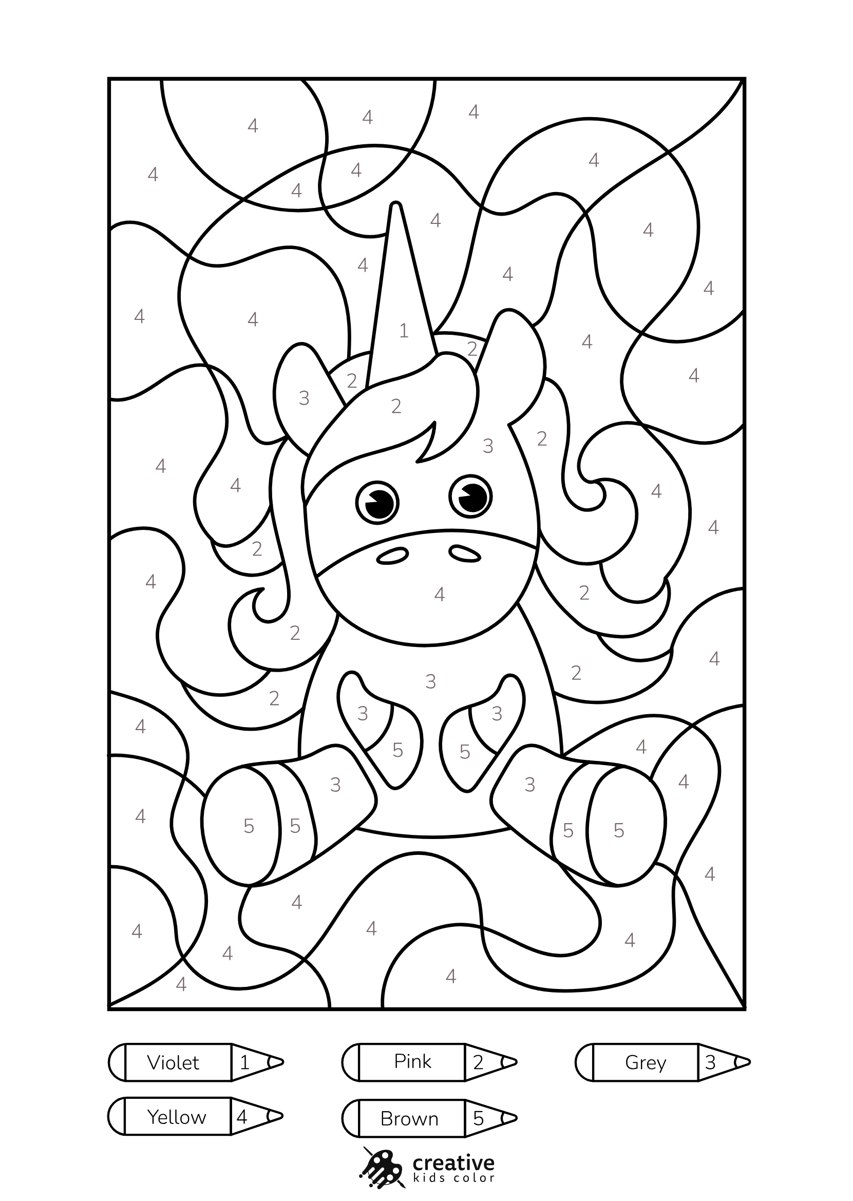 Unicorn Color By Number Coloring Page With Fun Details To Color In.