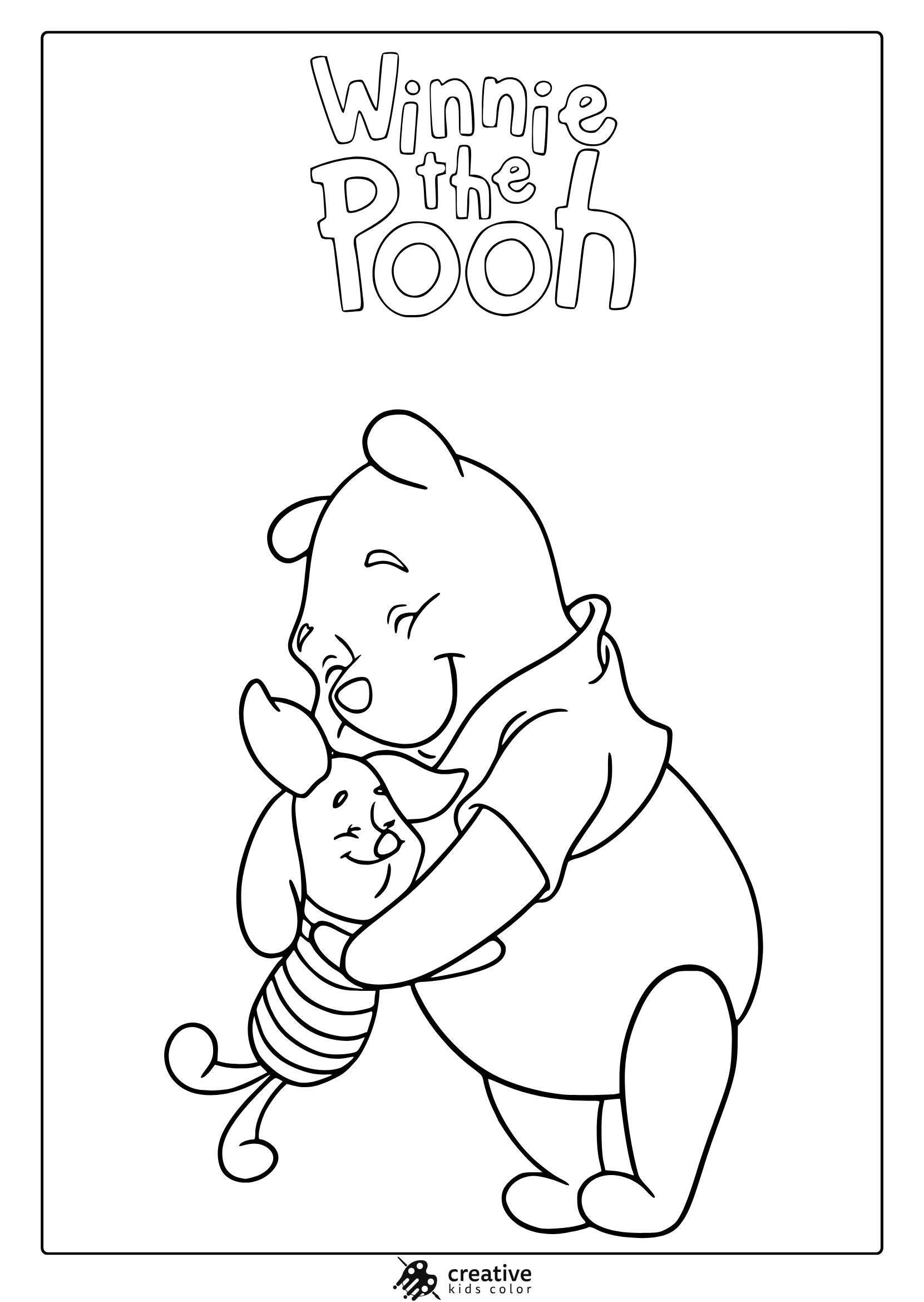 Winnie The Pooh Coloring Page Hugging Piglet.