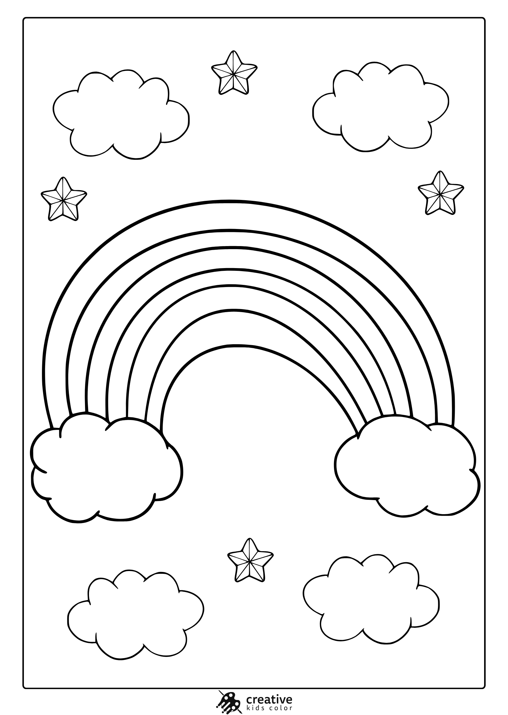 Adorable Rainbow Coloring Page With Stars And Clouds In A Simple Cute Design.