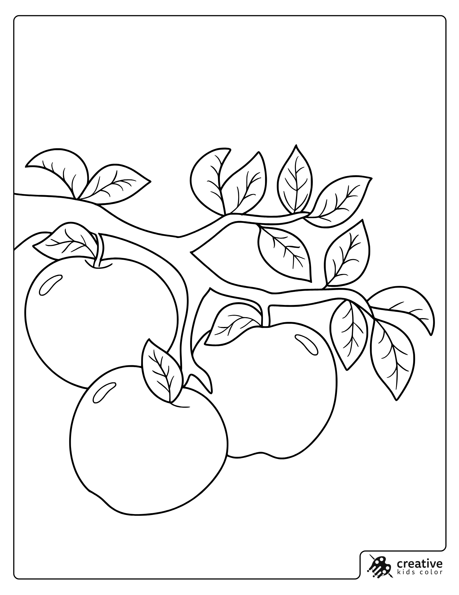 Apples On Tree Branches Coloring Page With Leaves.