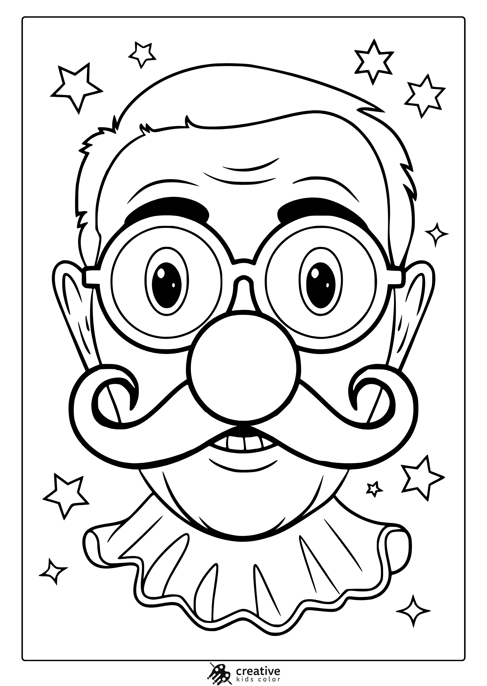April Fools' Day Coloring Page Featuring A Funny Face With Glasses, A Mustache, And A Festive Background.