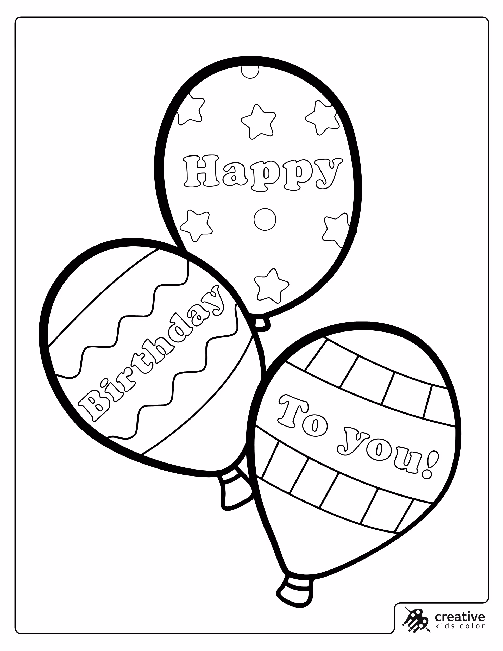 Birthday Balloons Coloring Page With Three Decorated Party Balloons