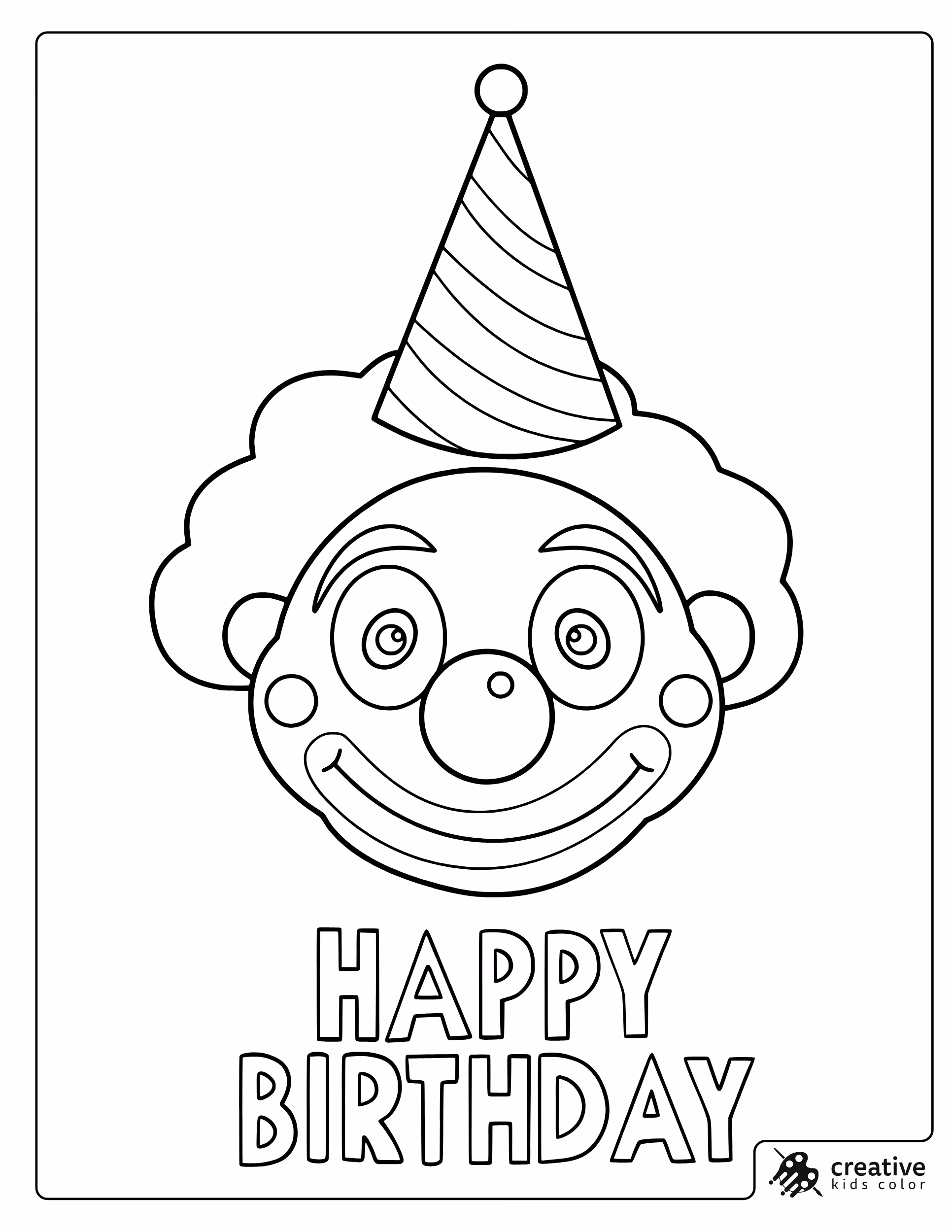 Birthday Clown Coloring Page With A Smiling Clown Face And Party Hat