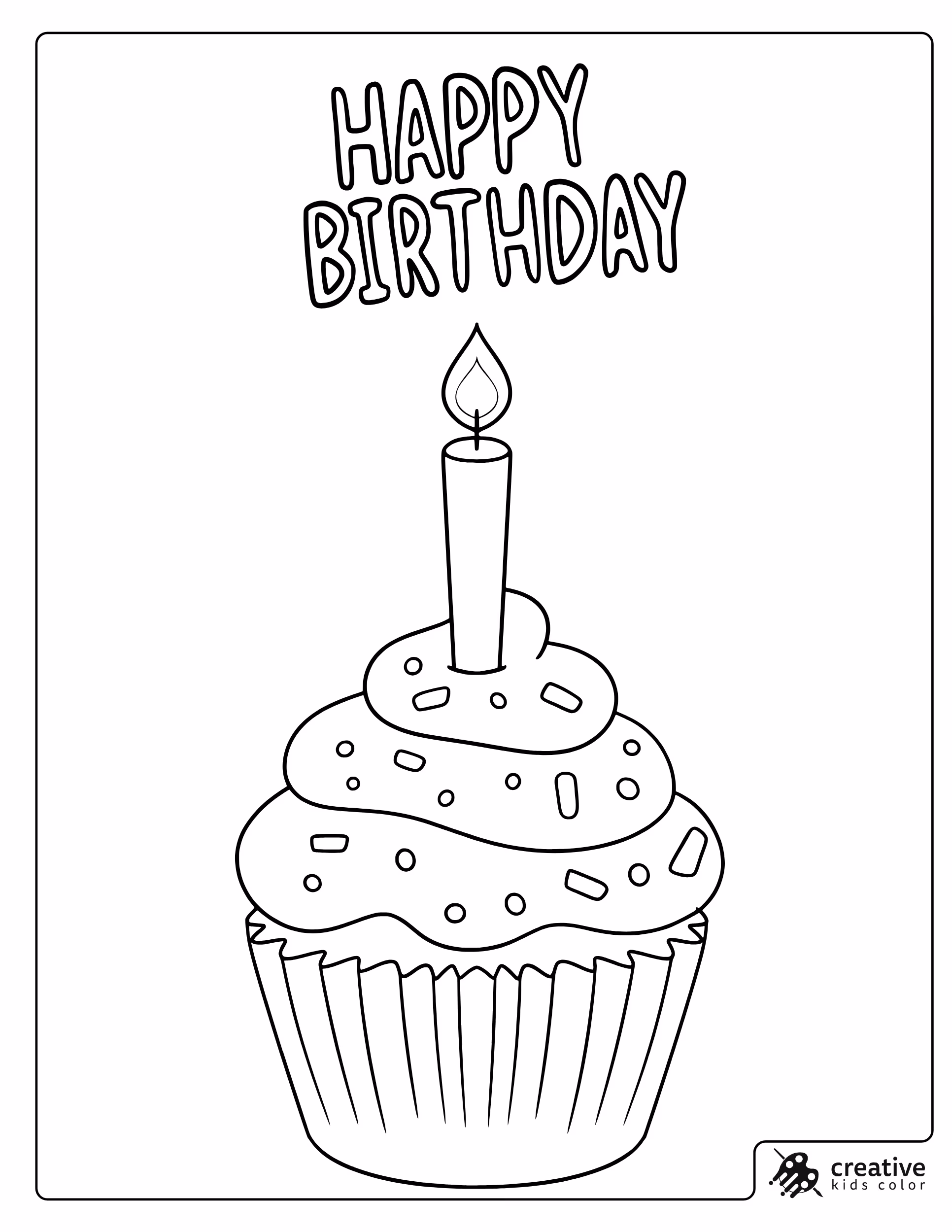 Birthday Cupcake Coloring Page With Frosting Sprinkles And A Candle