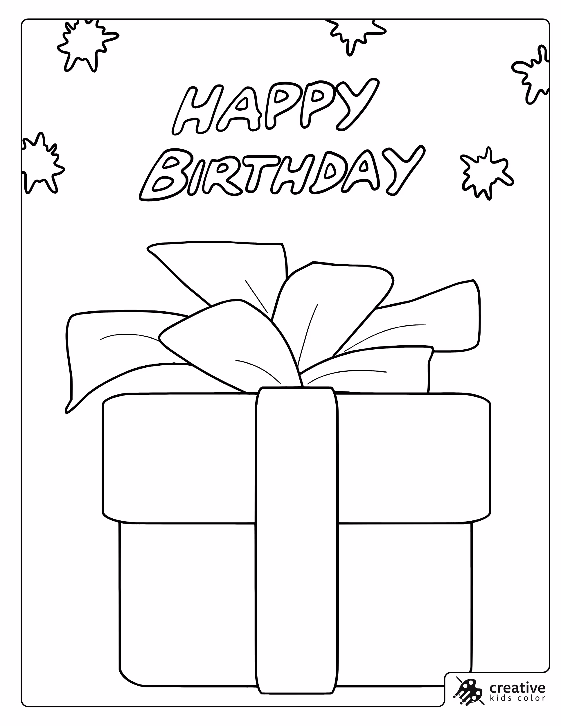 Birthday Gift Coloring Page With A Large Wrapped Present And Ribbon