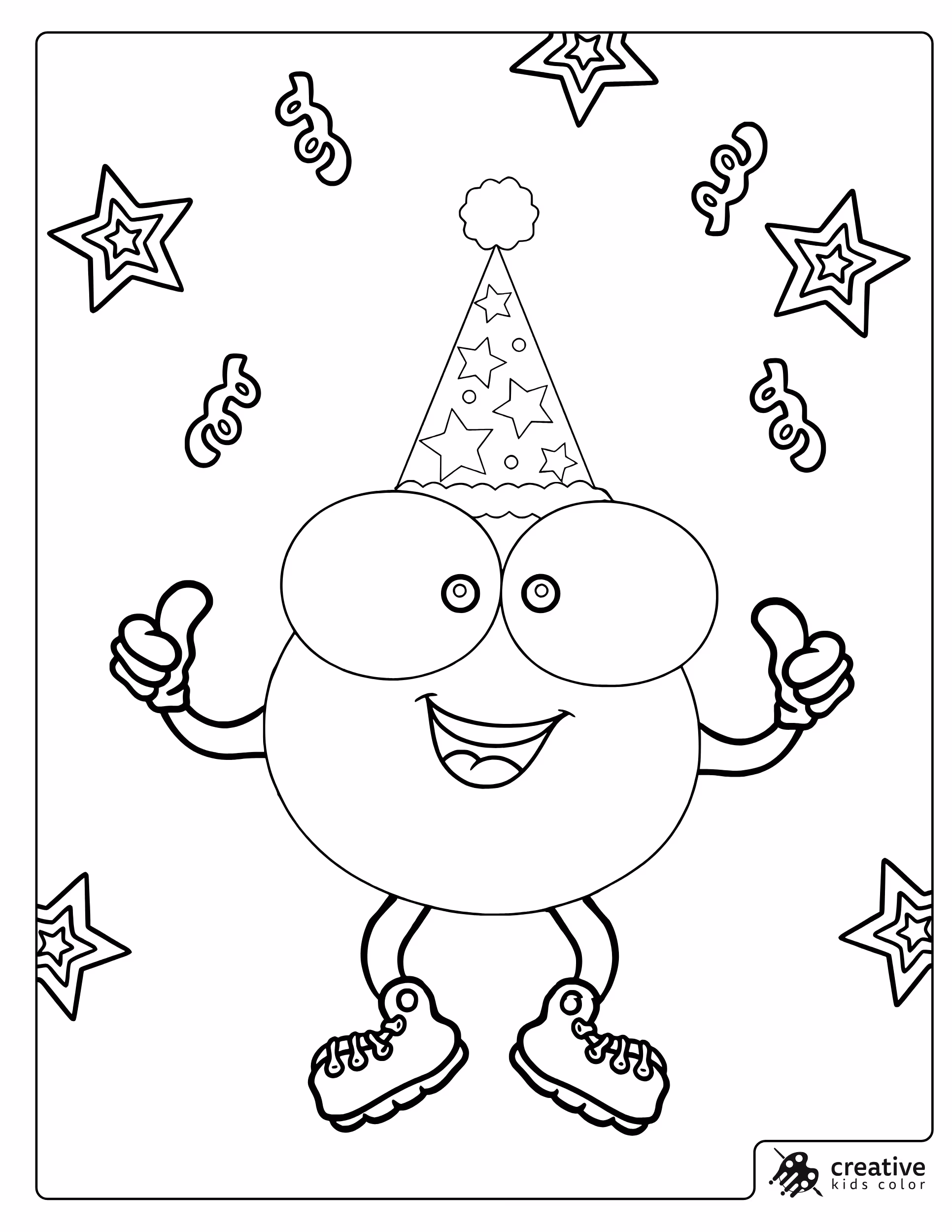 Birthday Party Emoji Coloring Page With A Smiling Face In A Party Hat