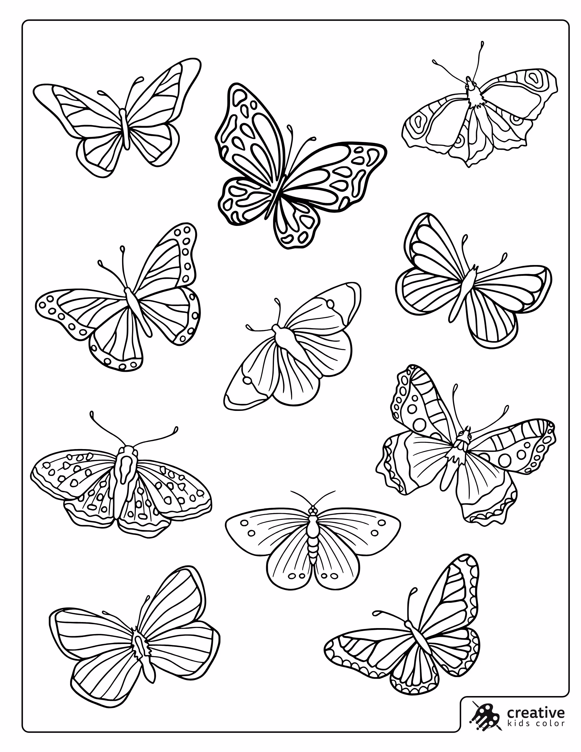 Butterflies Coloring Page With Multiple Butterfly Designs