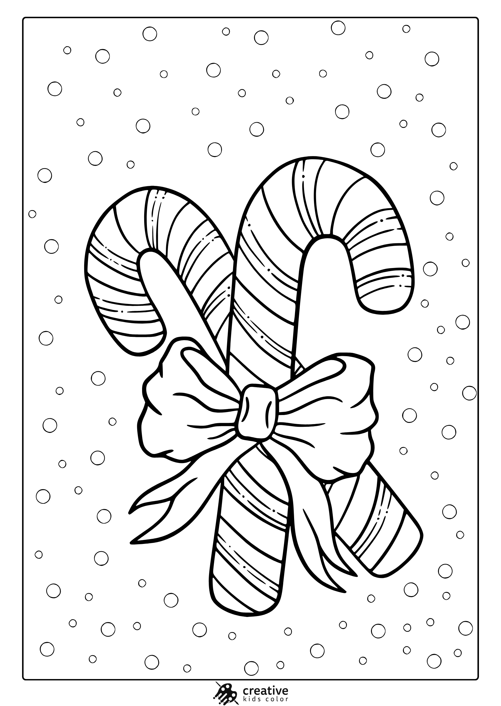 Candy Cane Color Page with Canes Canes Candy, Bow, and Festive Dots.