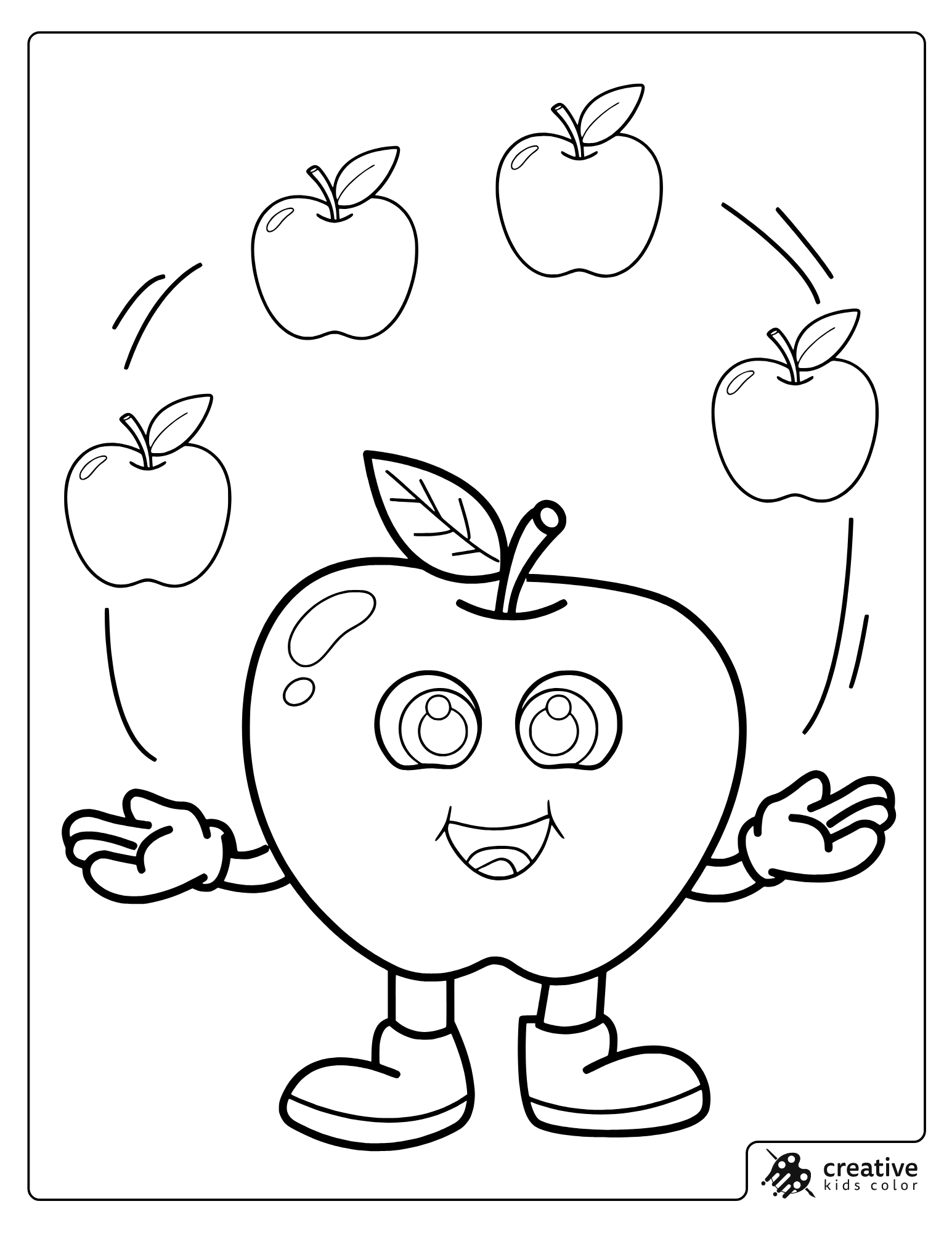 Cartoon Apple Coloring Page Juggling Apples In The Air.