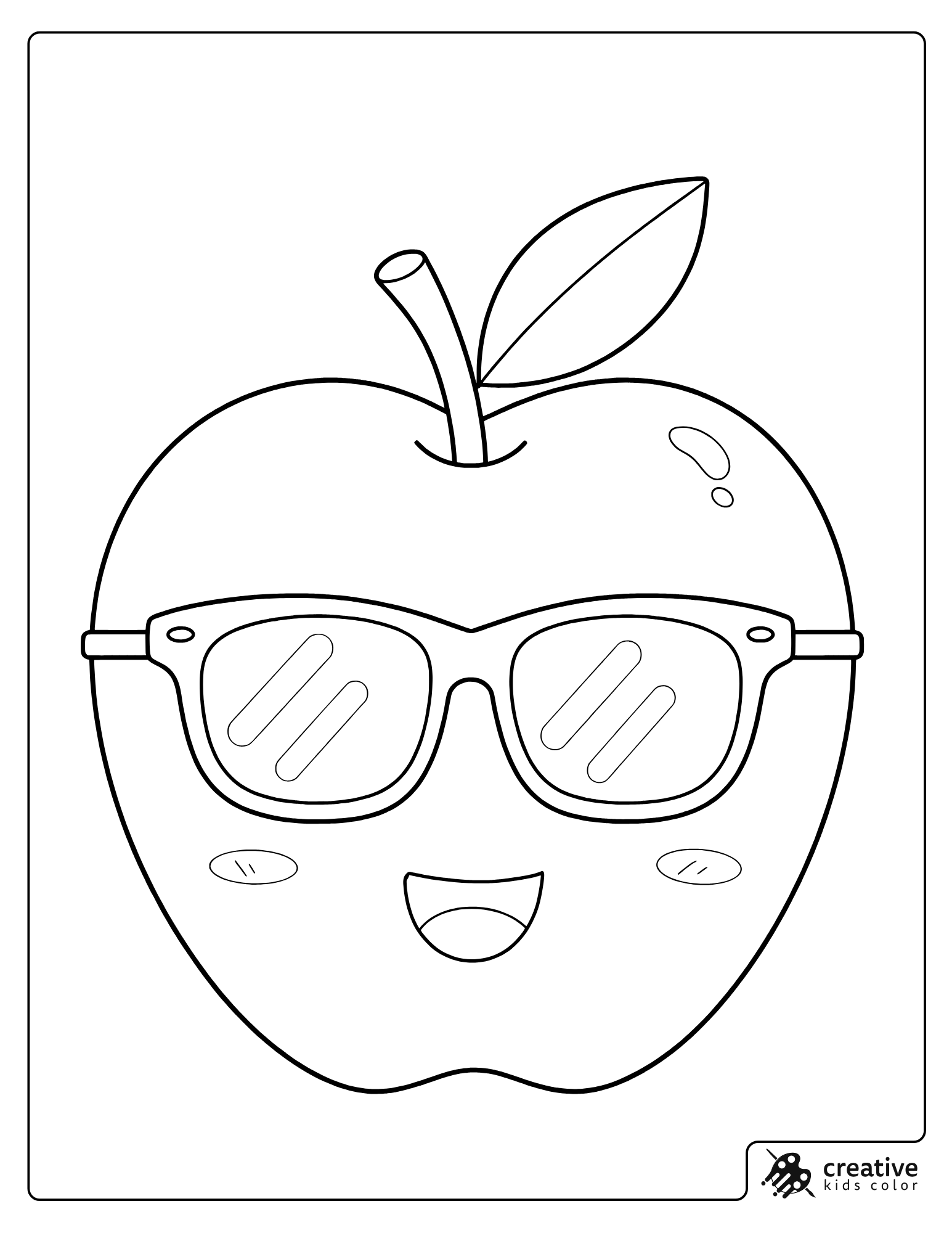 Cheerful Apple Coloring Page Wearing Sunglasses.