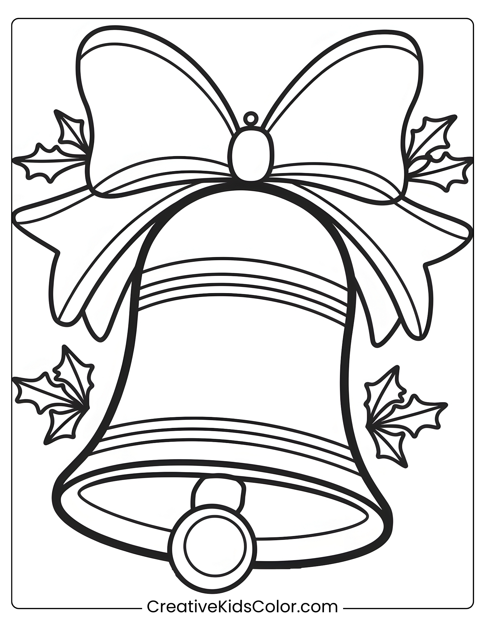 Christmas Bell Adorned With Holly And A Bow, Ringing In The Holiday Spirit In This Festive Coloring Page.