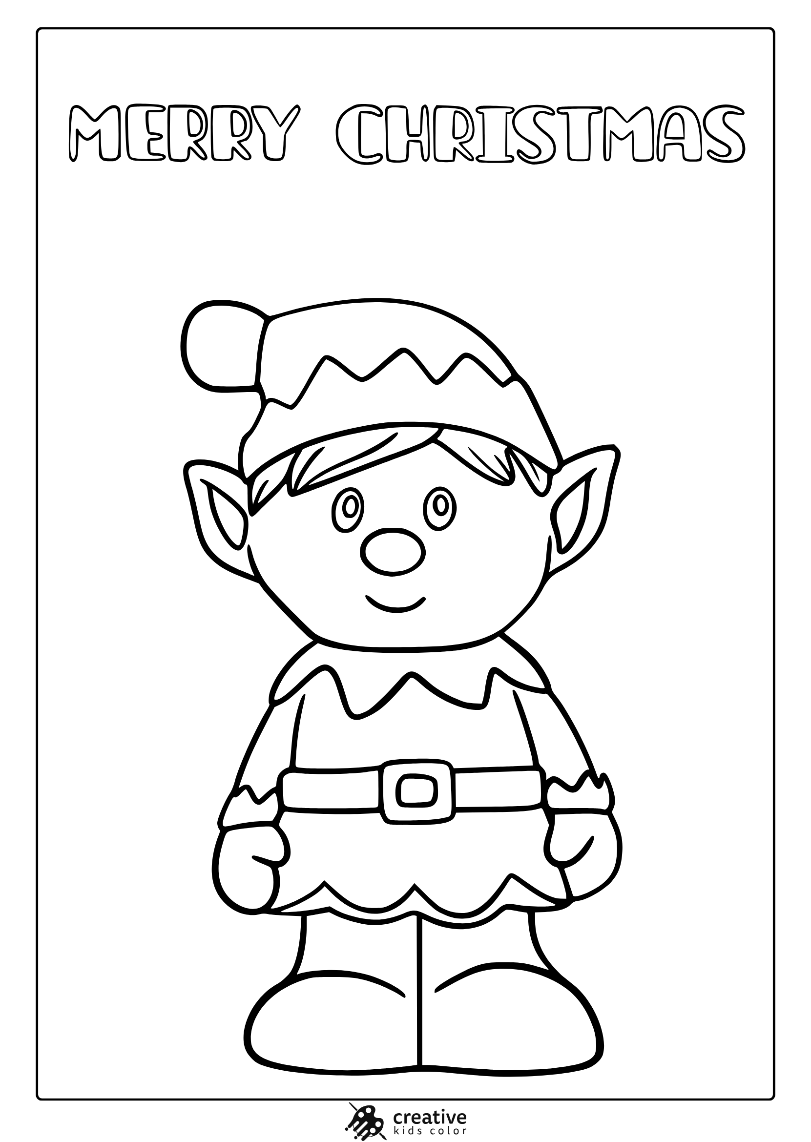 The elf Christmas page with Hat, belt, and the Christian text of Merry.