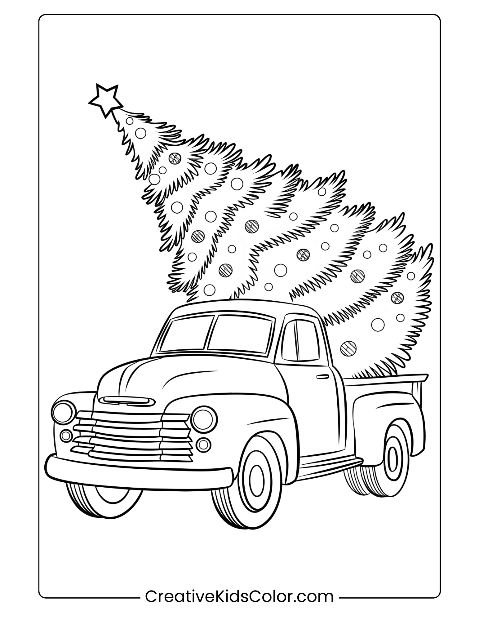 Vintage Truck Carrying A Christmas Tree, Ready For A Festive Holiday Delivery In This Coloring Page.