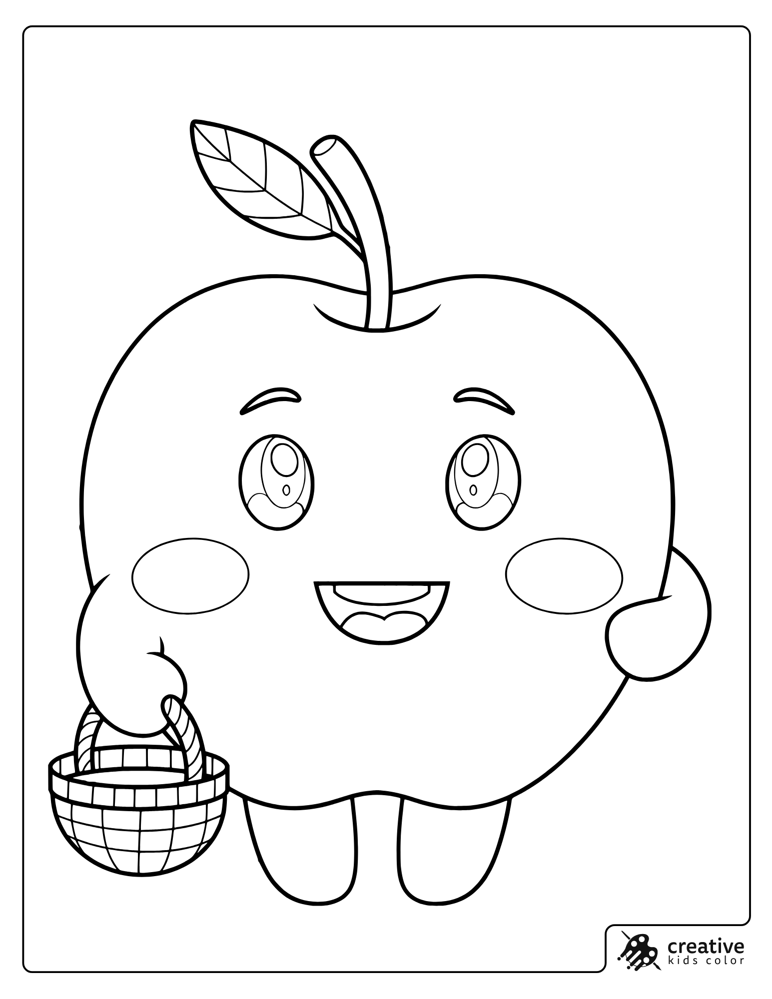 Apple Half Coloring Page With Seeds And Stem.