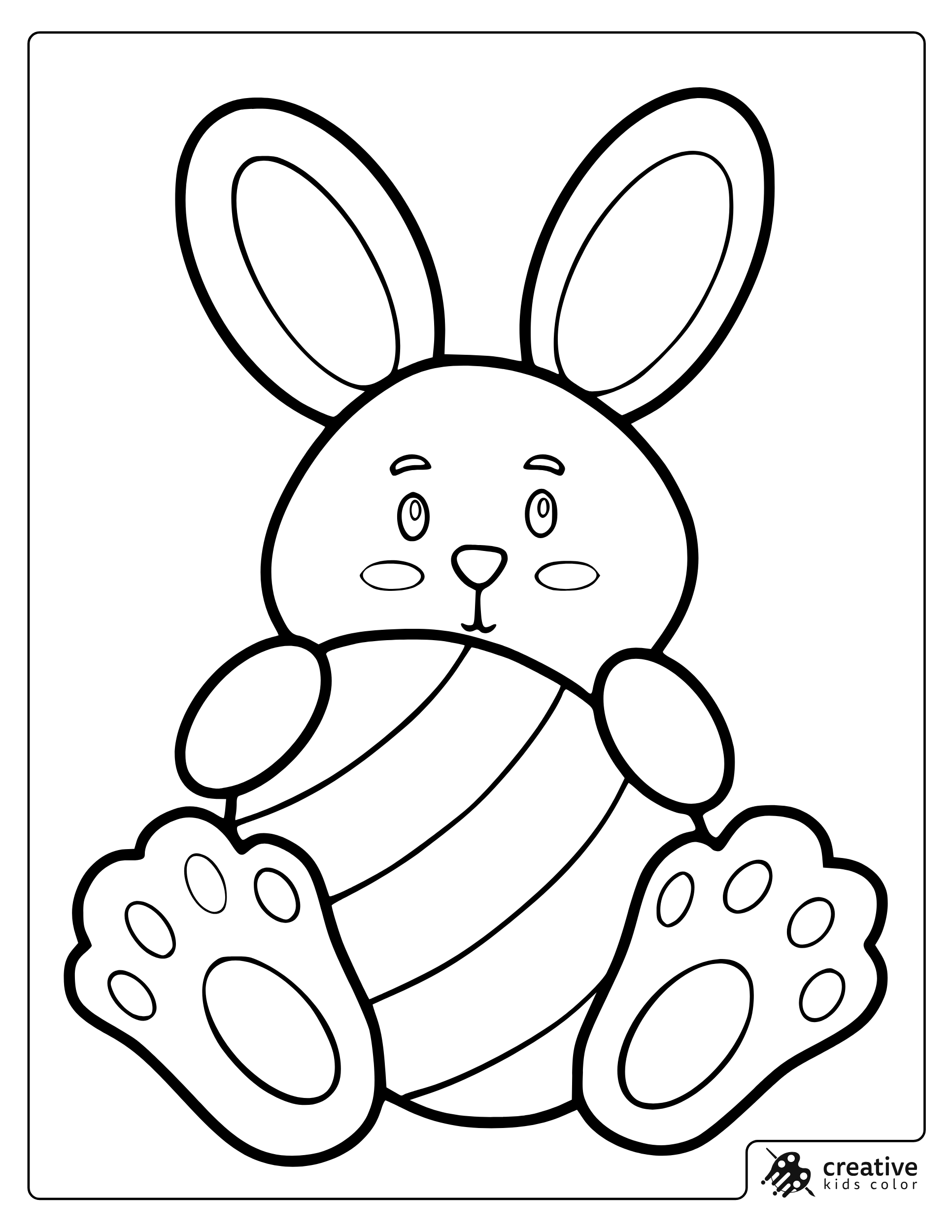 Cute Bunny Hugging A Striped Easter Egg Coloring Page