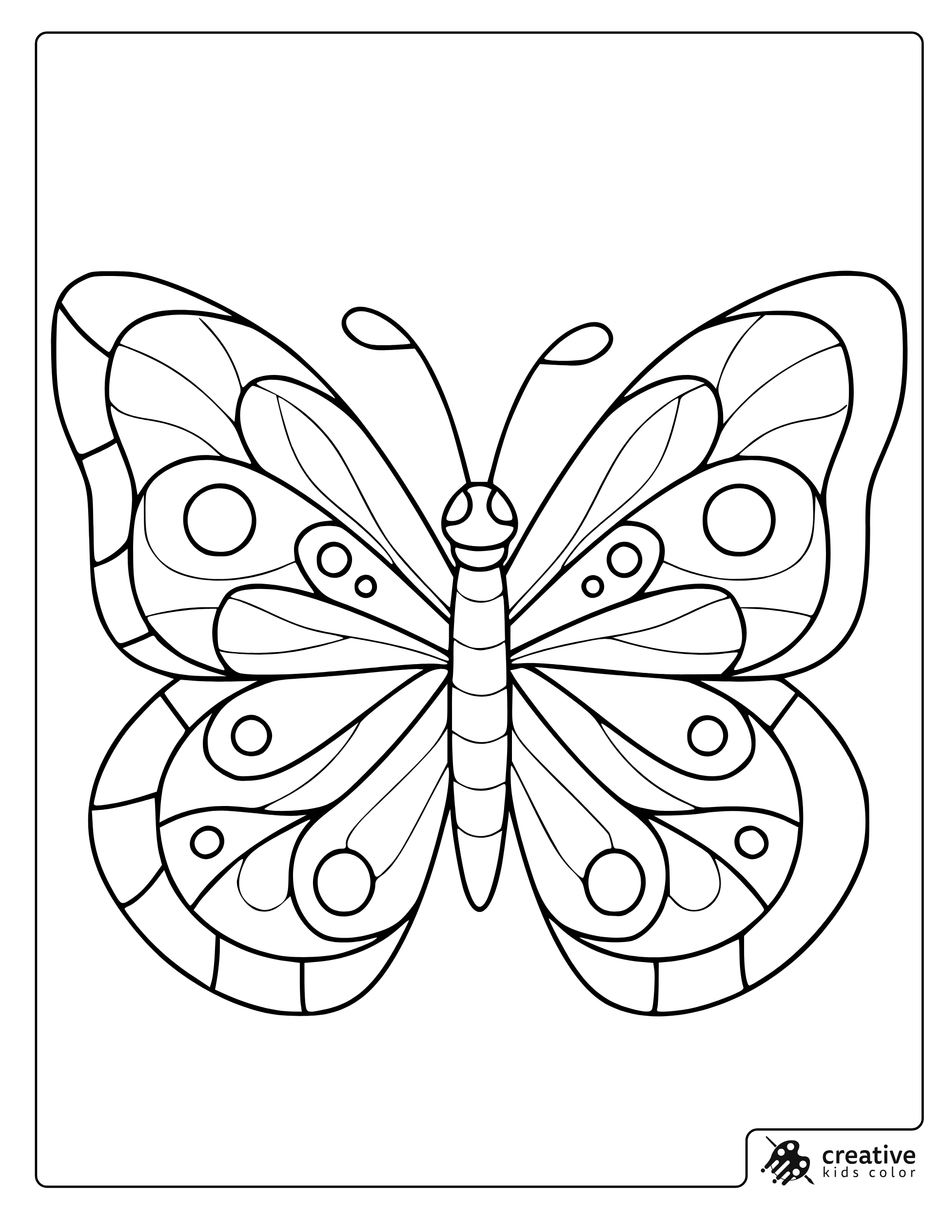 Cute Butterfly Coloring Page With Round Wing Patterns