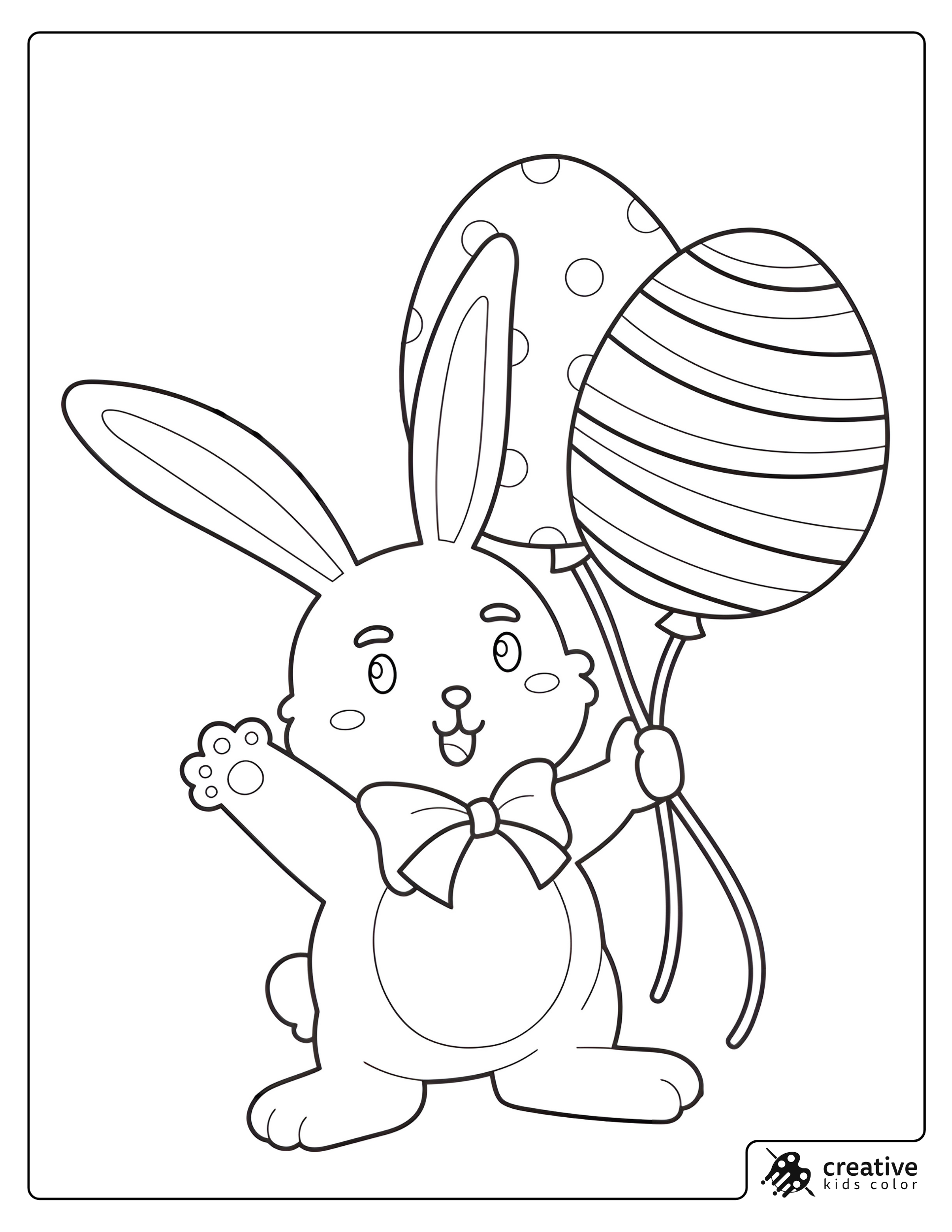 Cute Easter Bunny Holding Egg Balloons Coloring Page