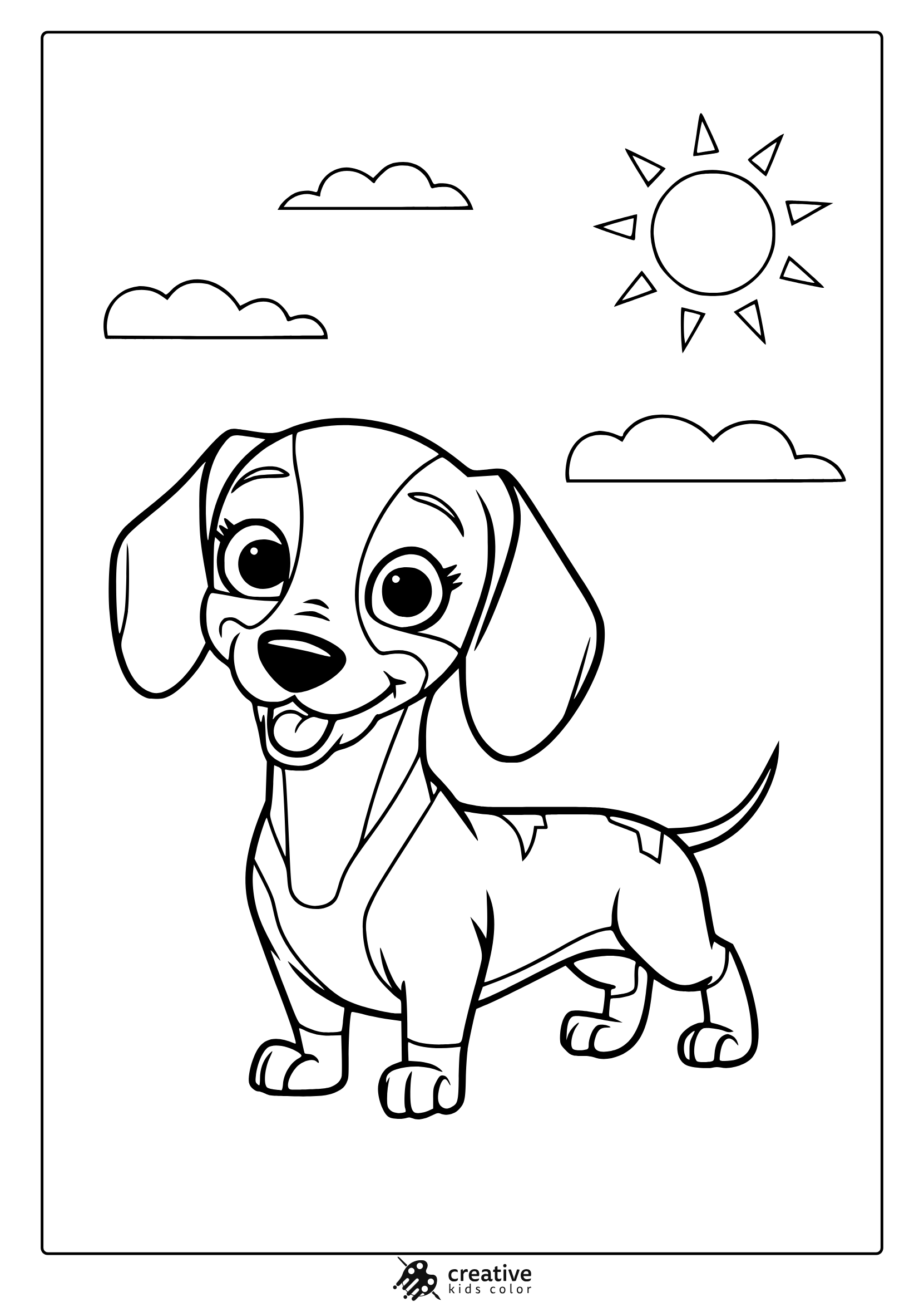 A Happy Dachshund Puppy Under The Sun. A Fun And Cute Dachshund Puppy Coloring Page To Color.