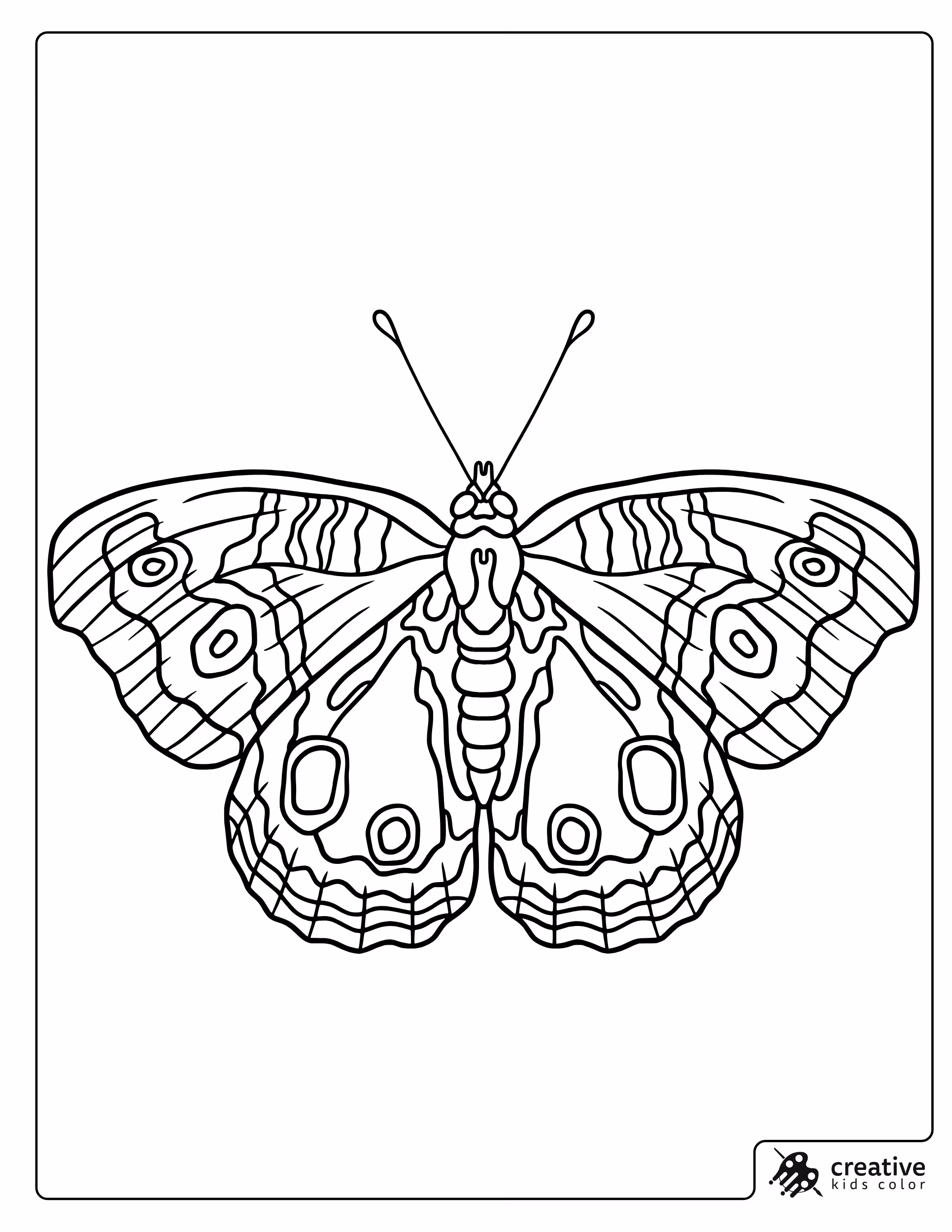 Detailed Tropical Butterfly Coloring Page With Wide Patterned Wings