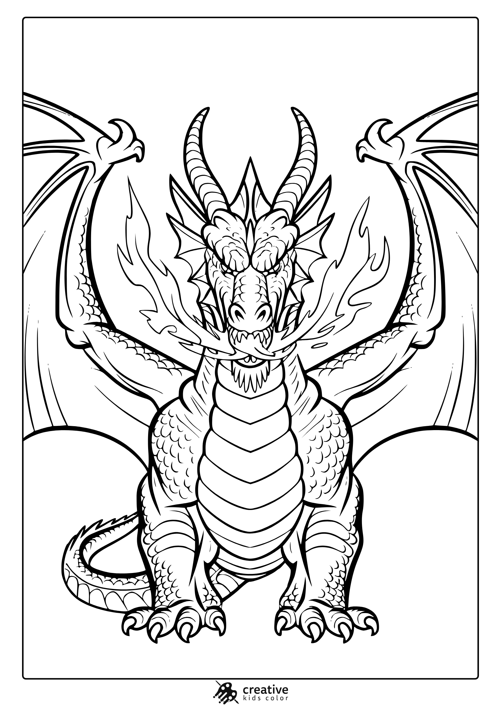 A Dragon Fire Coloring Page With A Detailed Dragon Exhaling Flames, Perfect For An Action-Packed Coloring Experience.