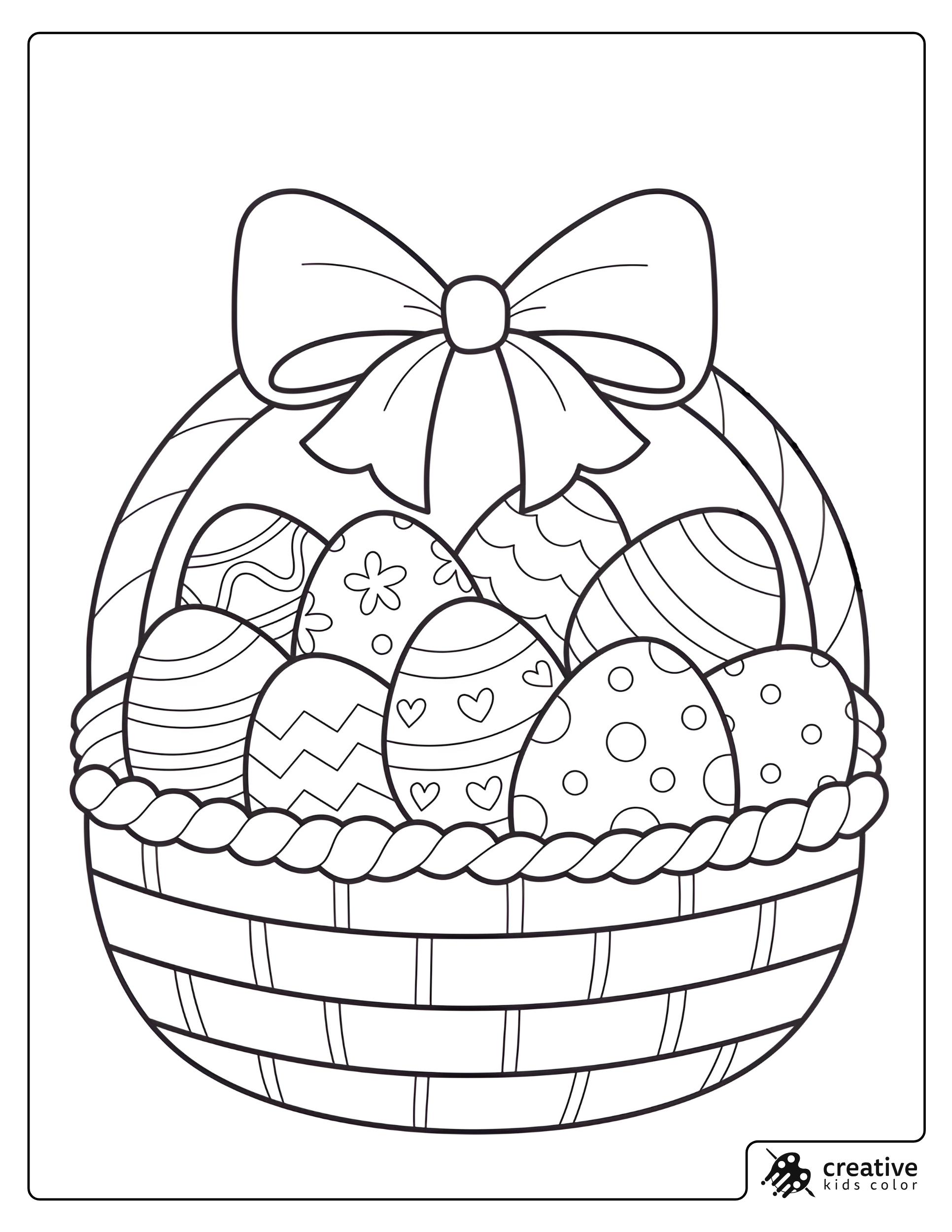 Easter Basket Filled With Decorated Eggs Coloring Page