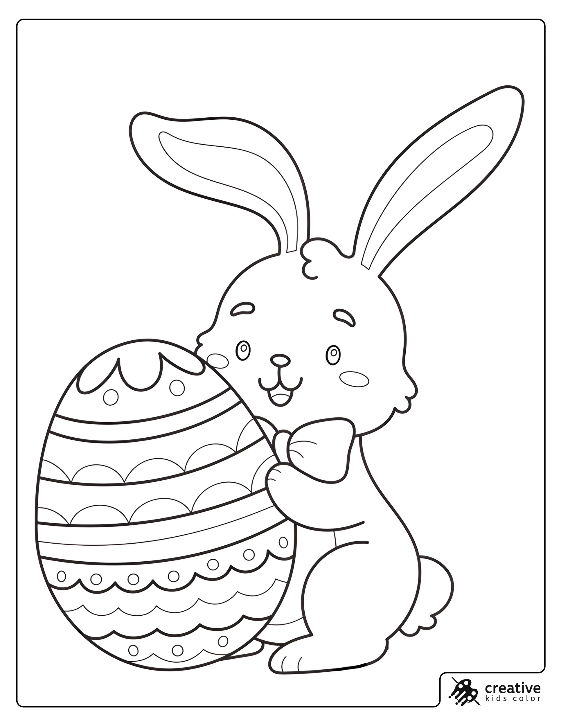 Easter Bunny Hugging A Large Decorated Egg Coloring Page