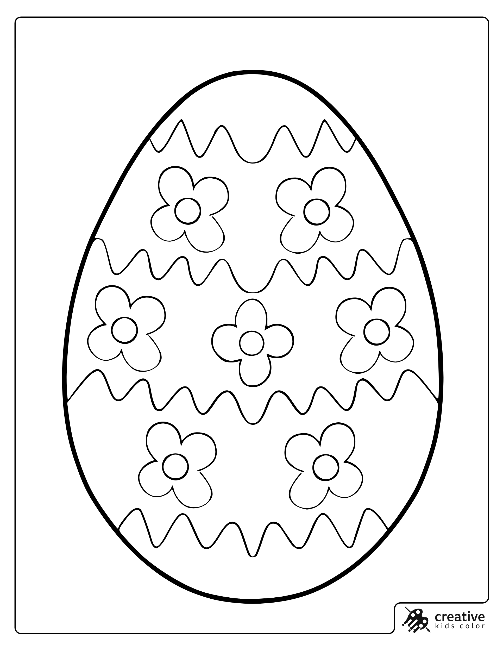 Easter Egg With Wavy Lines And Flowers Coloring Page