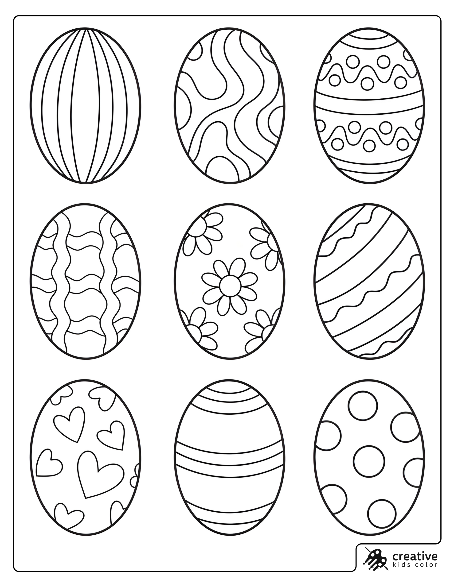 Easter Eggs With Hearts Dots And Stripes Coloring Page