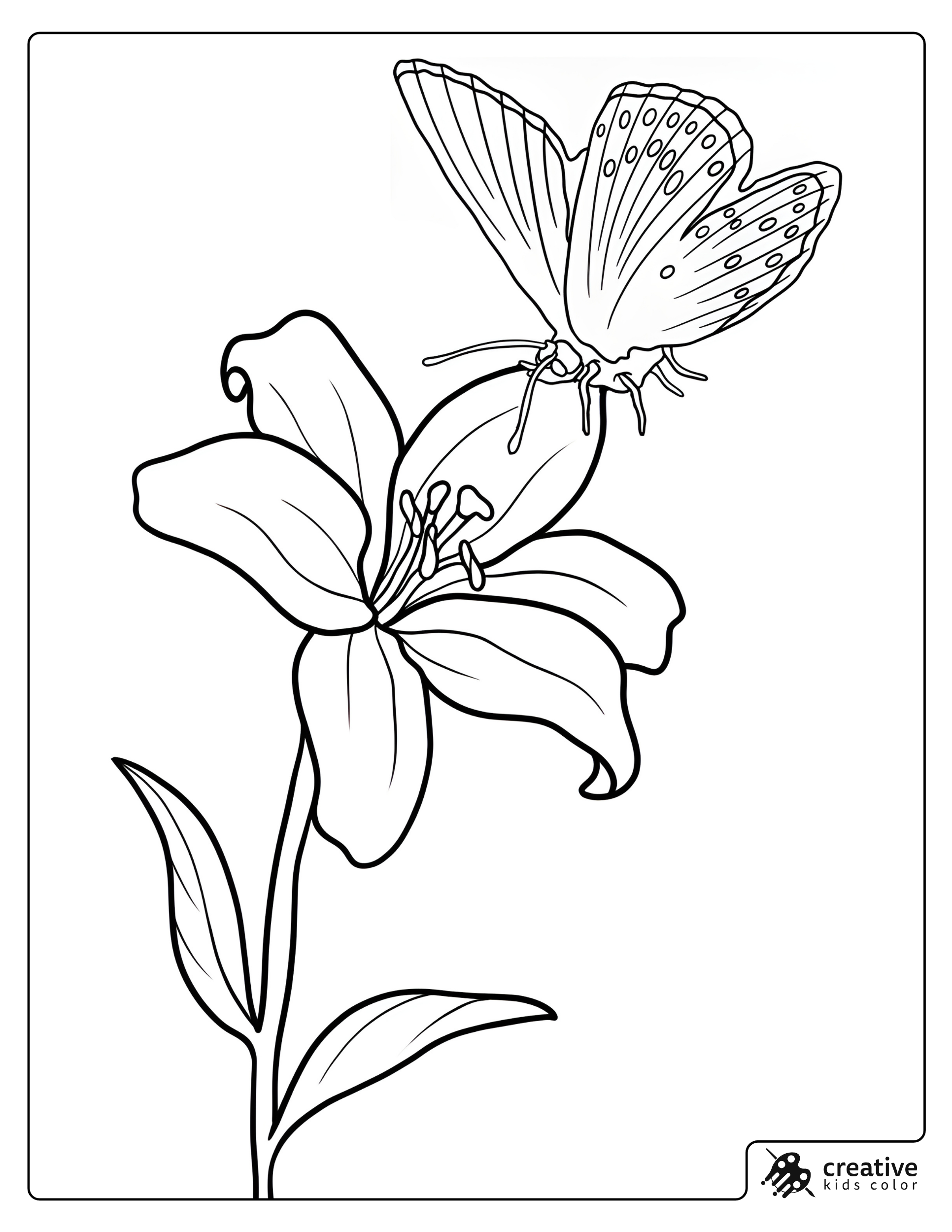 Easter Lily And Butterfly On A Blooming Flower Coloring Page