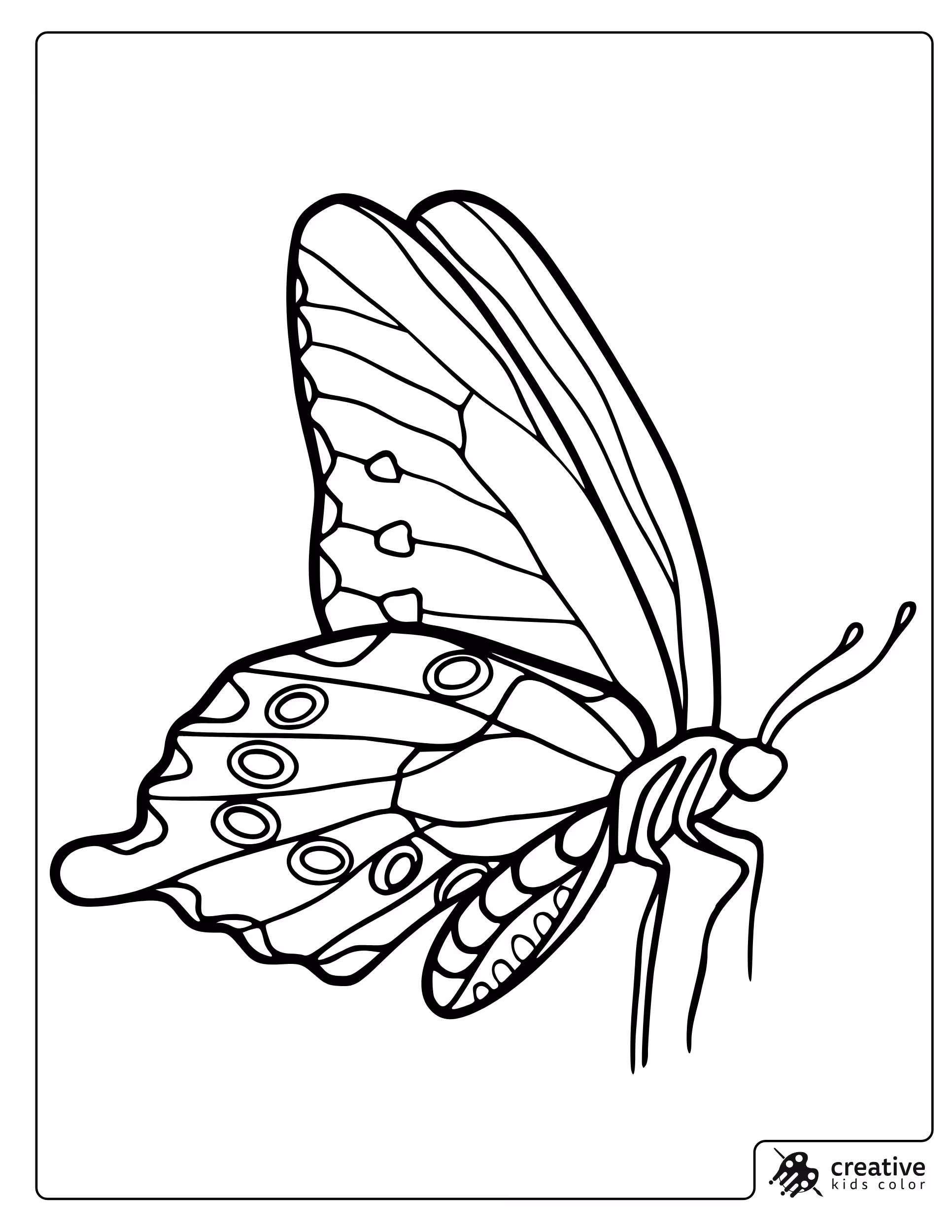 Flying Butterfly Coloring Page With Raised Side Wings