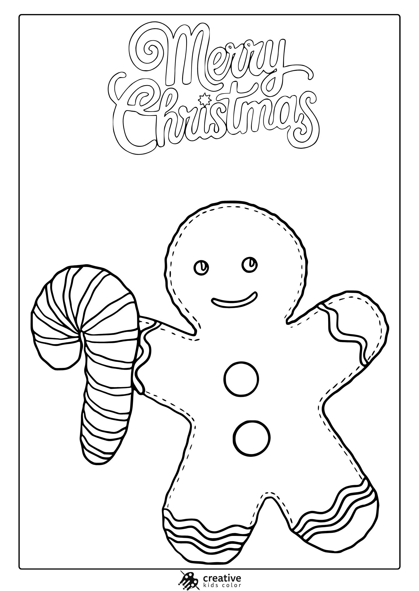 Gingerbread color page with the text Christmas Christmas and Cane Candy Striped.