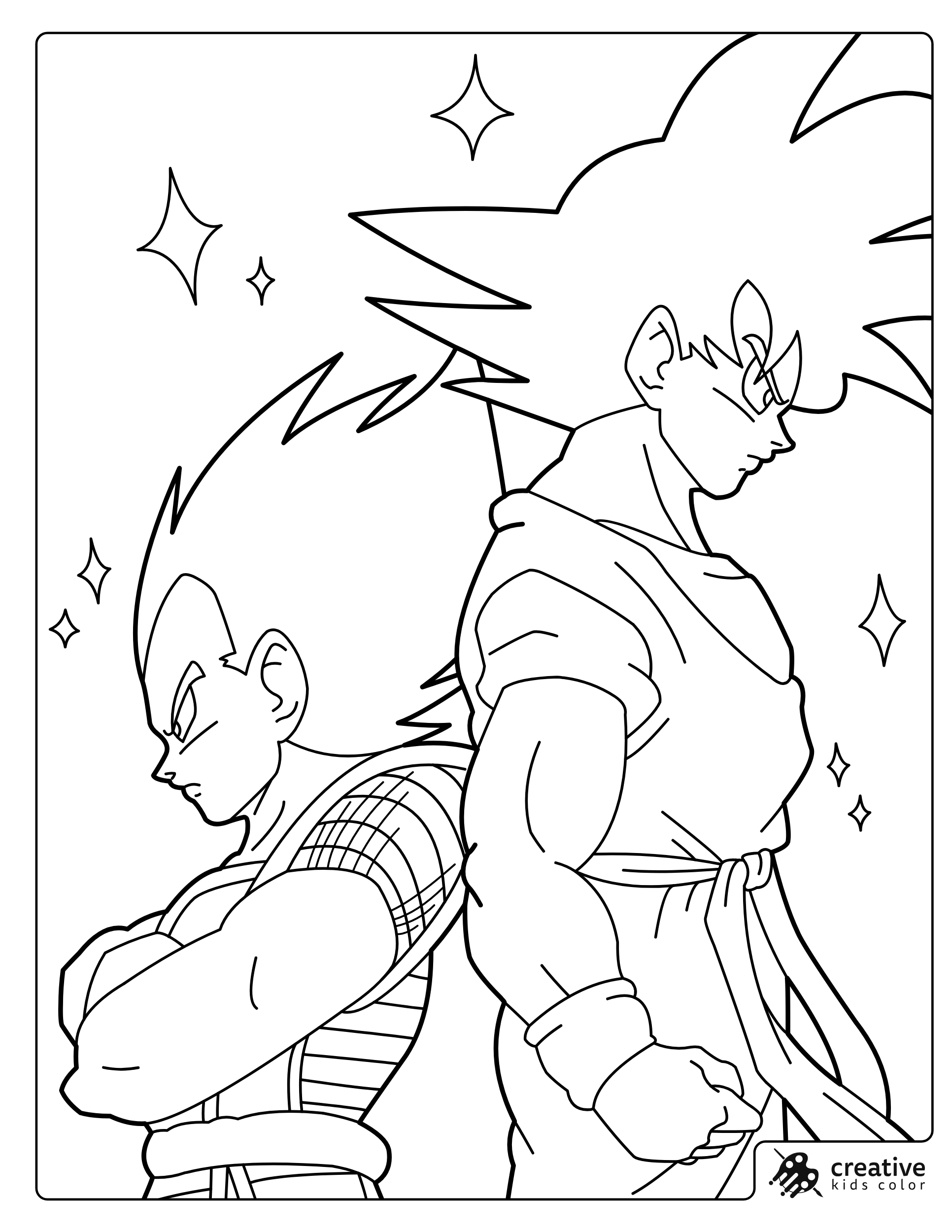 Goku And Vegeta Friendship Moment Coloring Page With Both Characters Back To Back