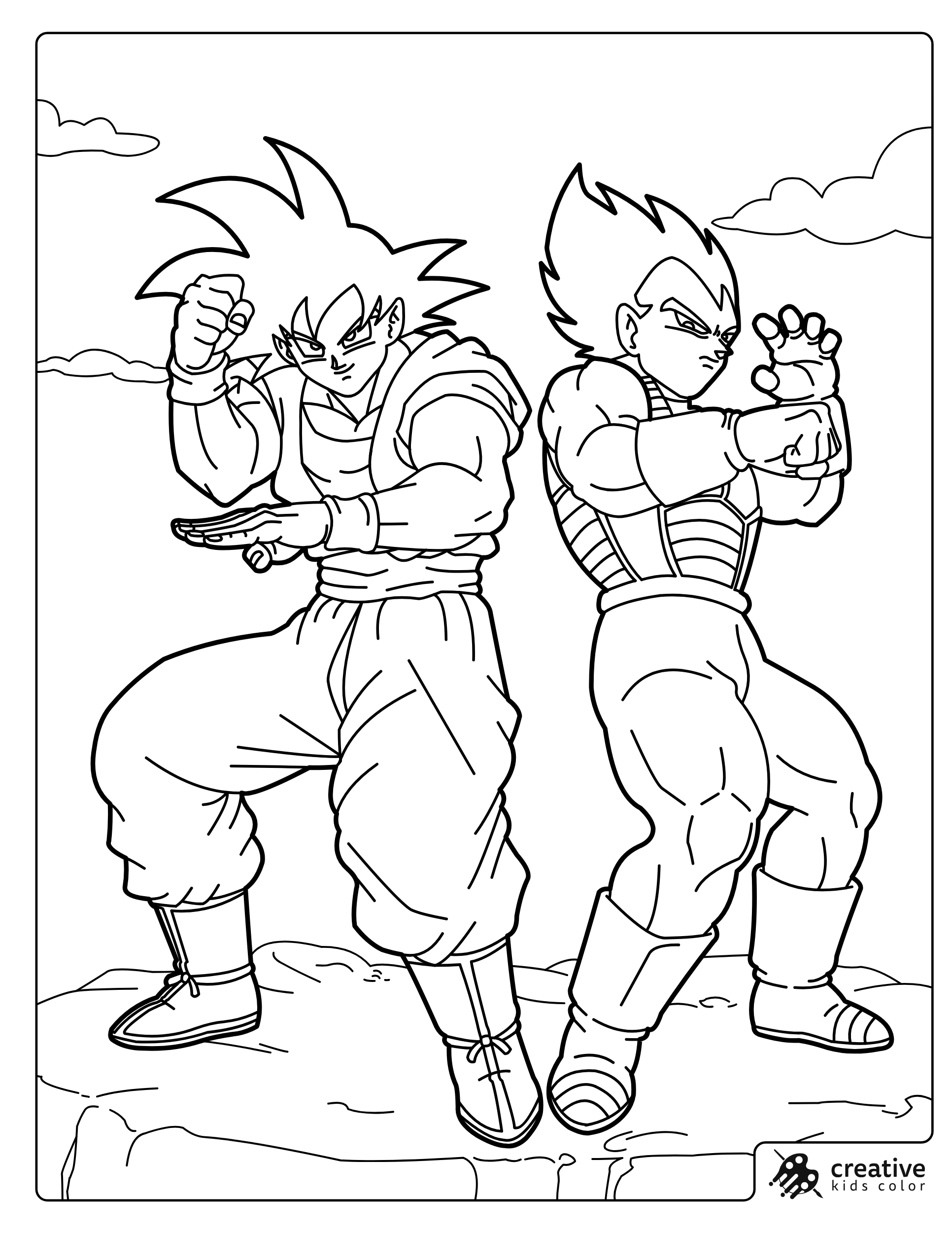 Goku And Vegeta Are Ready To Fight Coloring Page With Both Characters Raising Their Arms