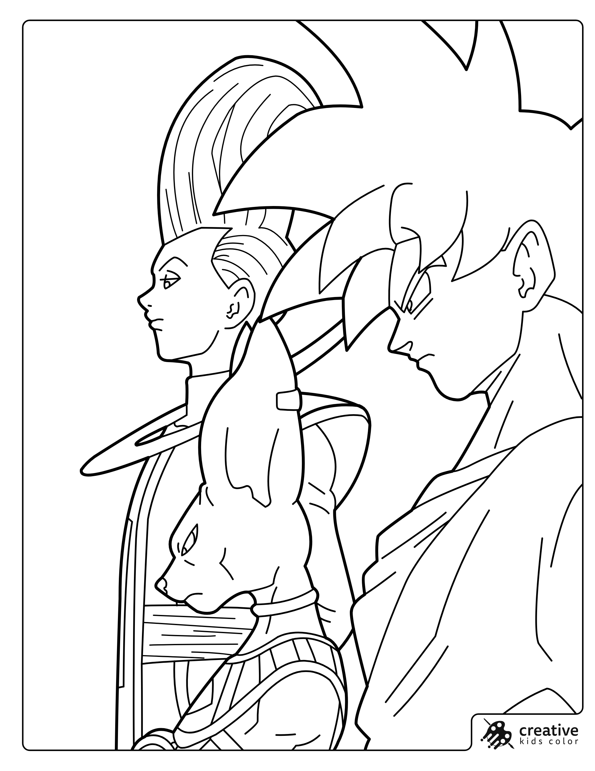 Goku Beerus And Whis Coloring Page In A Side View Portrait