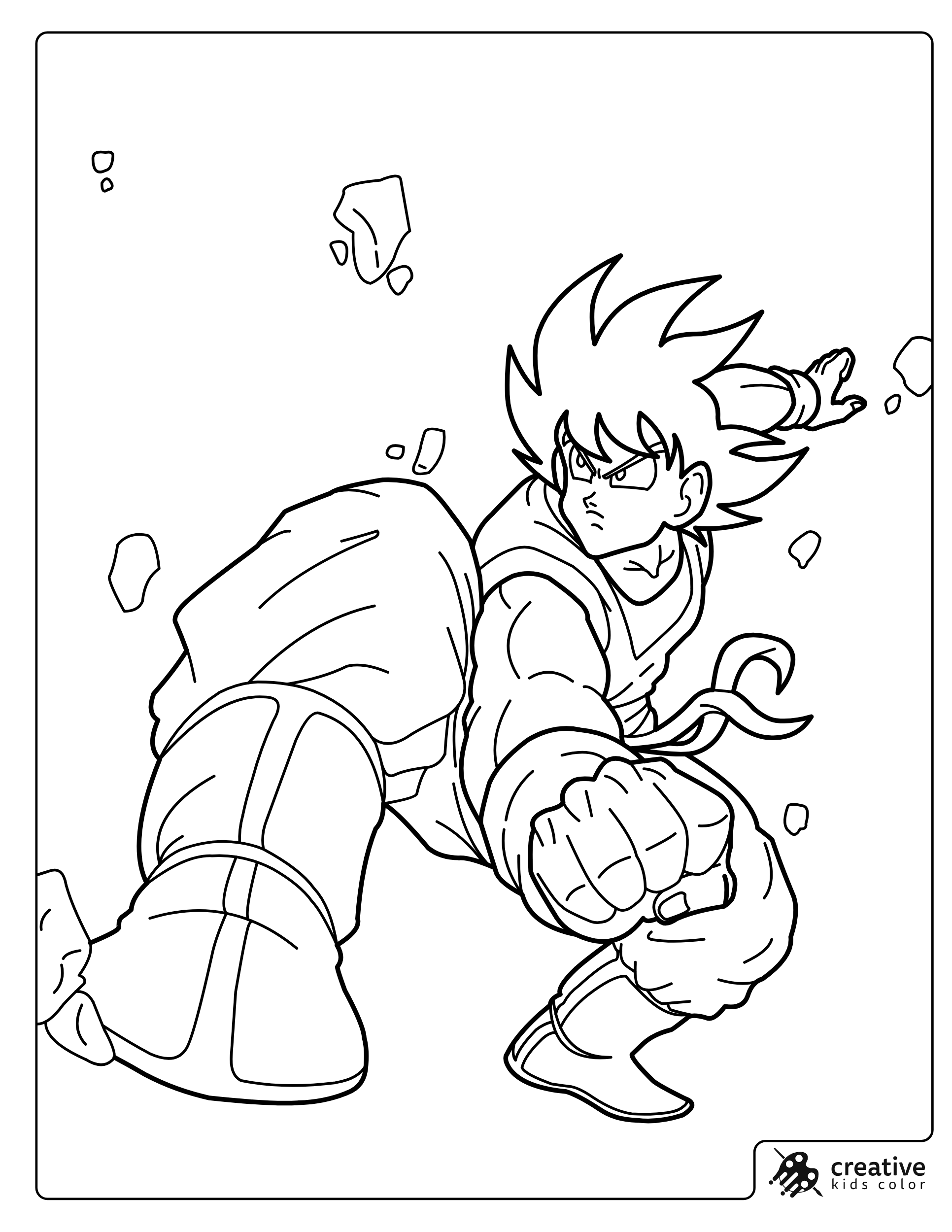 Goku Extends One Fist Forward Coloring Page In A Fighting Stance
