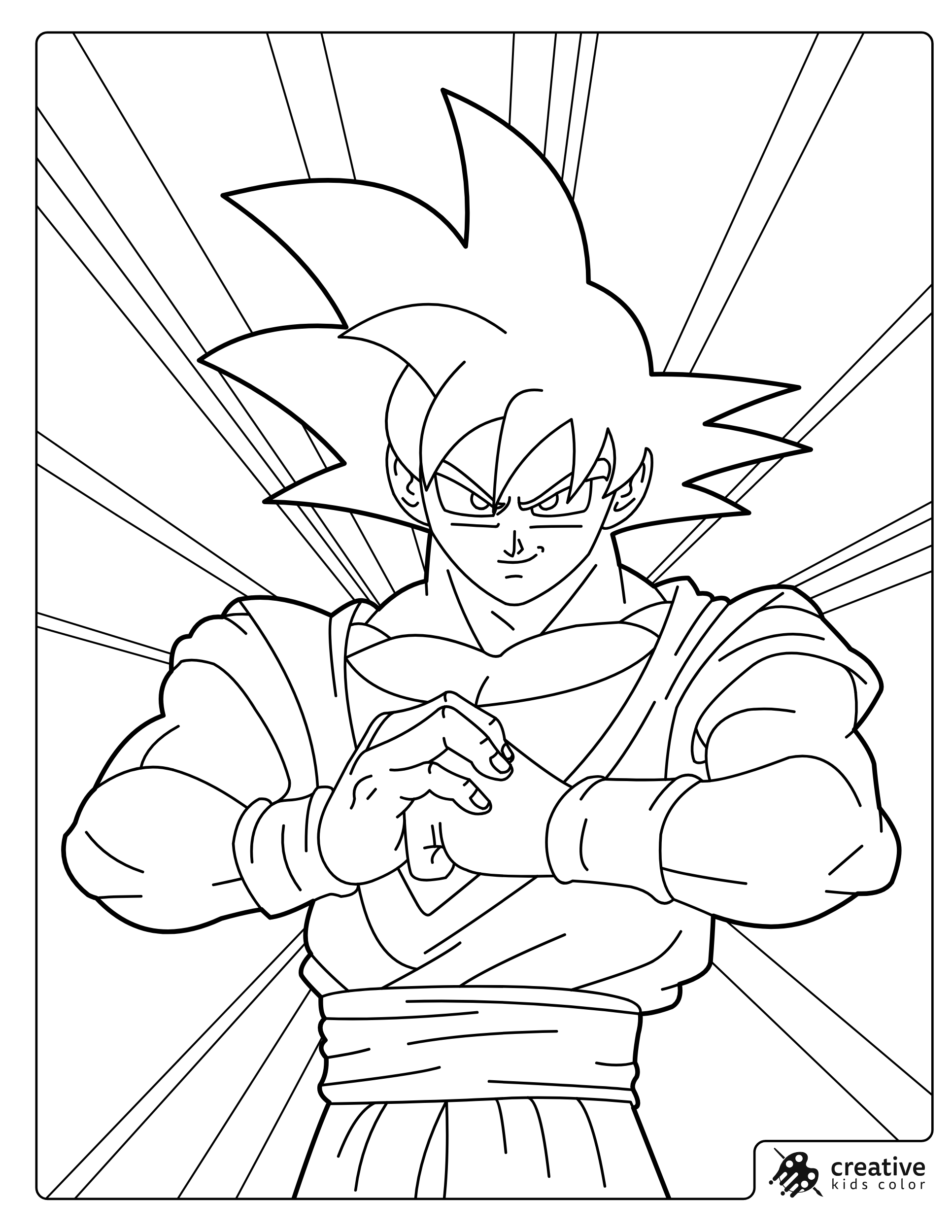 Goku In A Power Pose With Clasped Hands Coloring Page