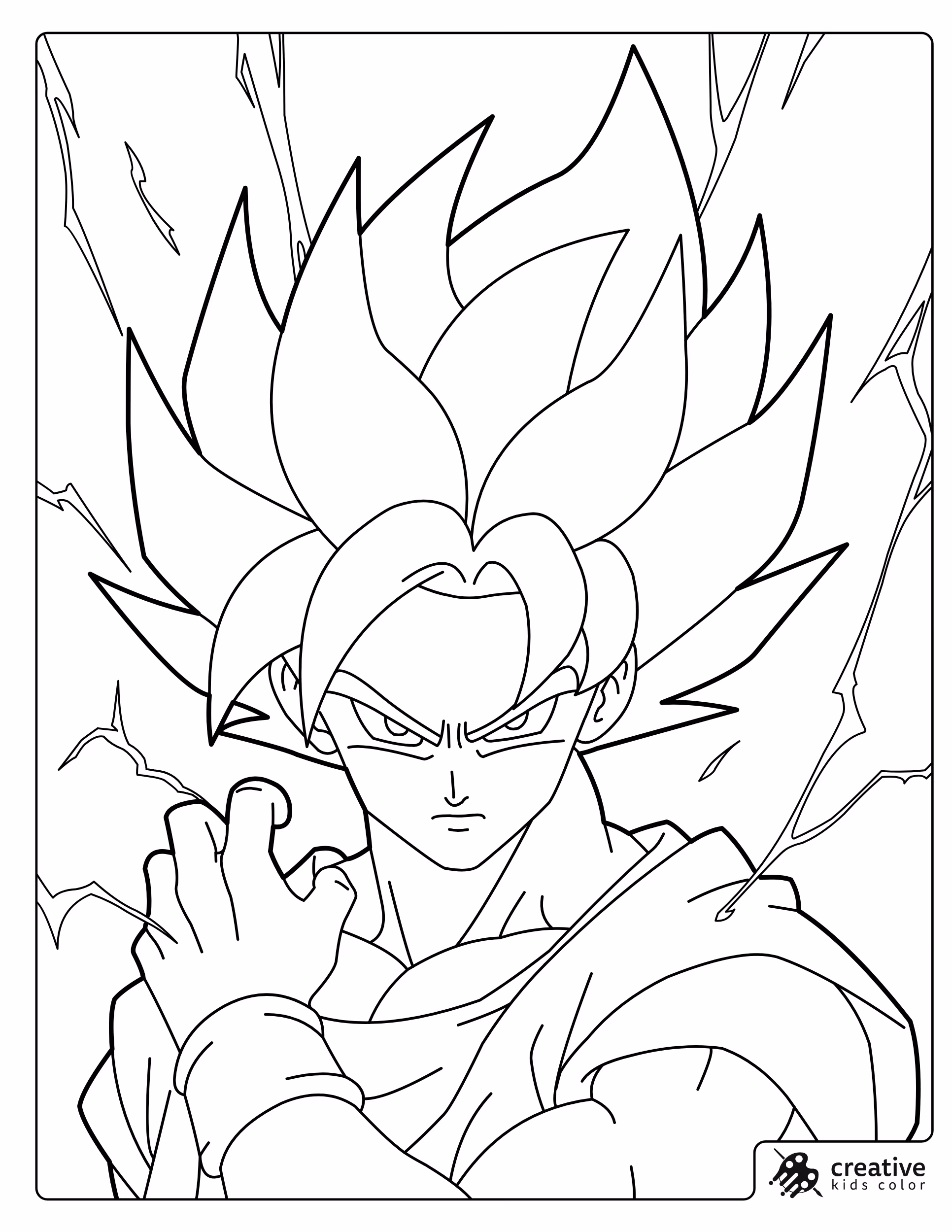 Goku Powers Up with a Coloring Page of Aura Energy in a Close-Up