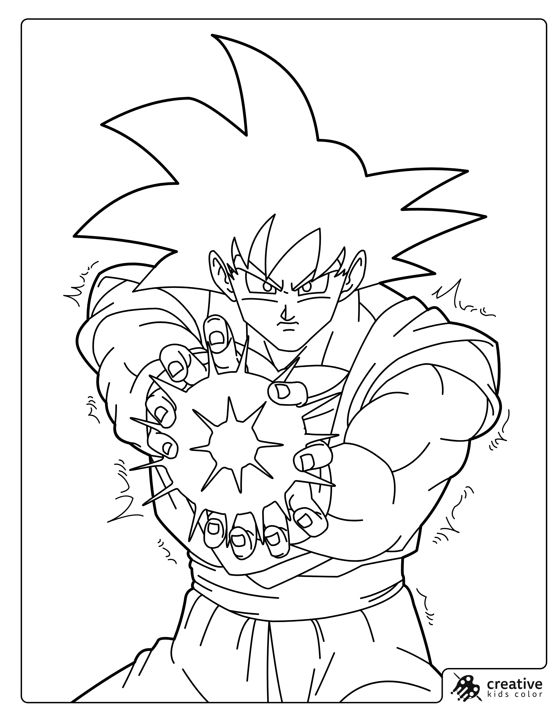 Goku Fires Kamehameha Coloring Page With Energy Between His Hands